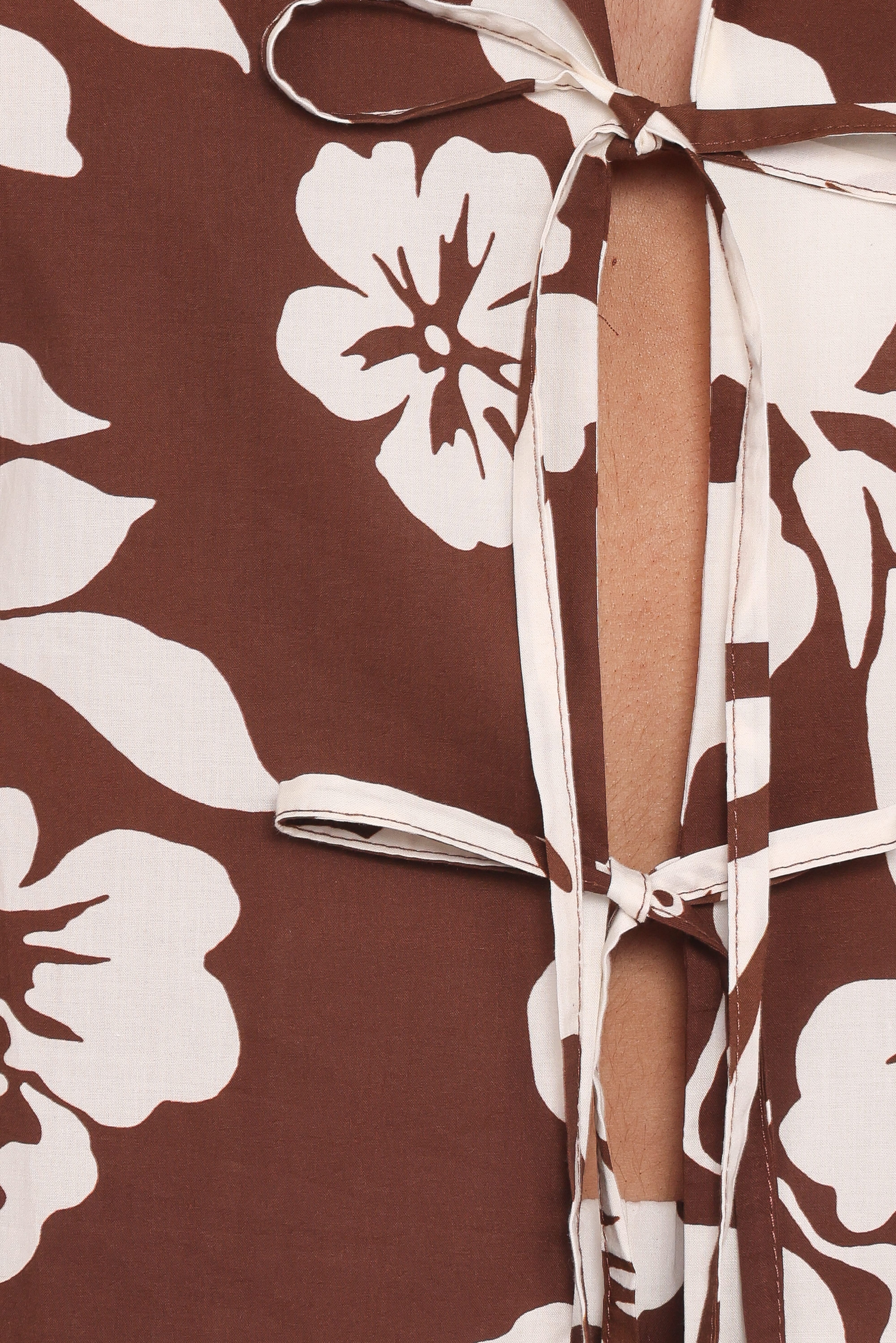 Aaliyah Cotton Tie Front Top - Brown Hibiscus - Image 7