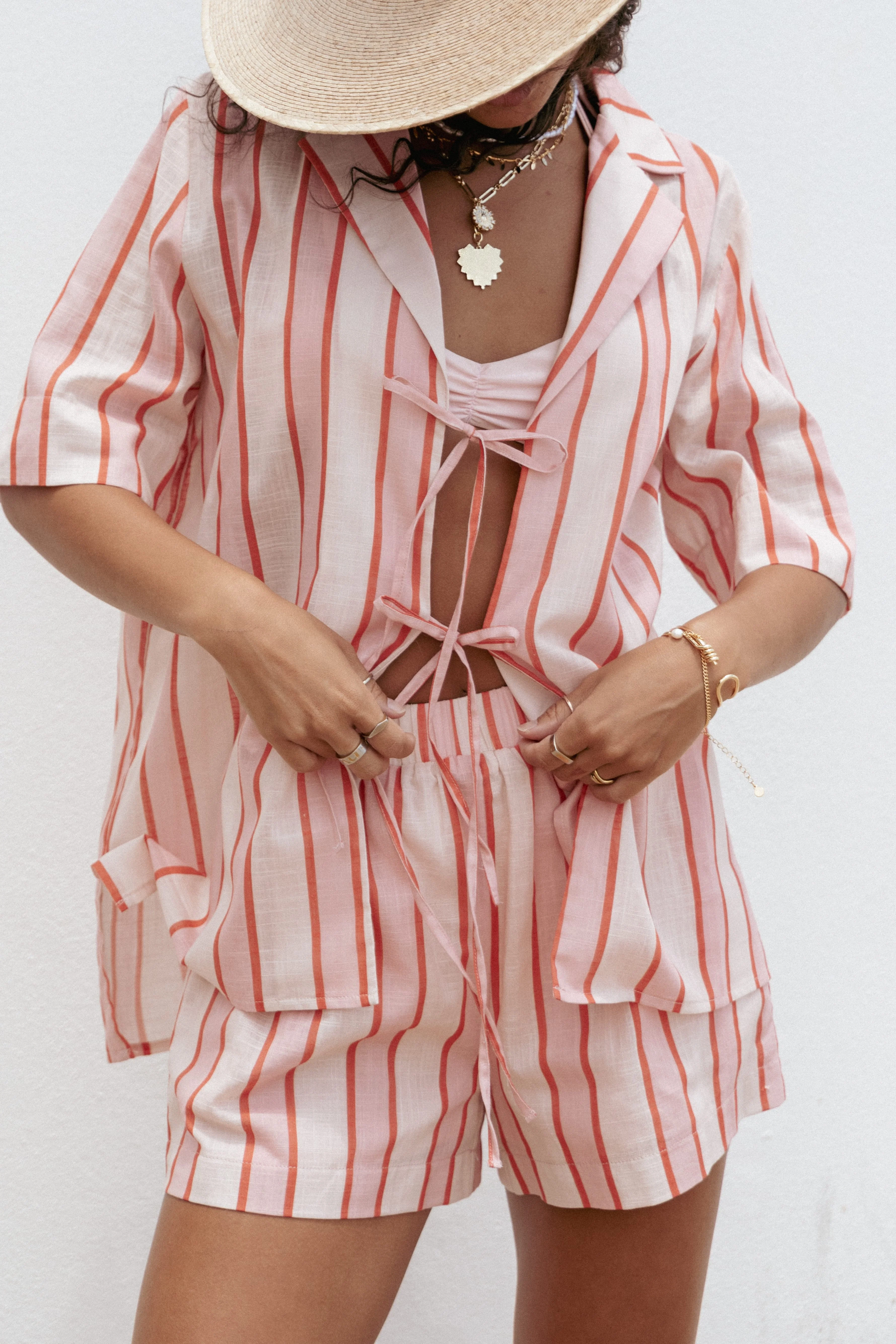 Aaliyah Tie Front Top - Pink Stripe - Image 11