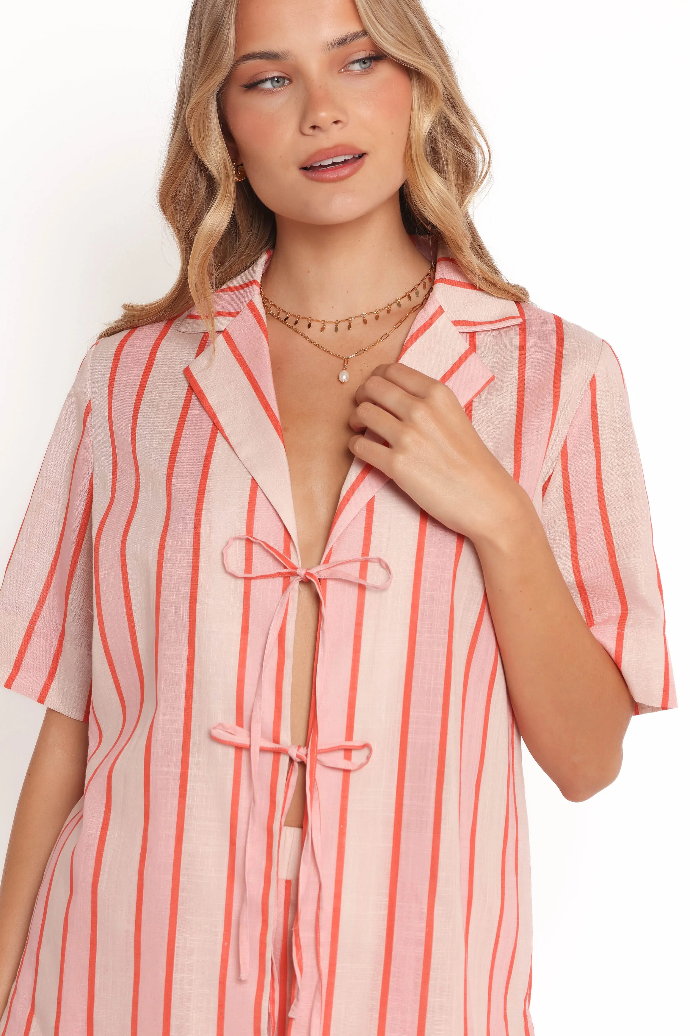 Aaliyah Tie Front Top - Pink Stripe - Image 4