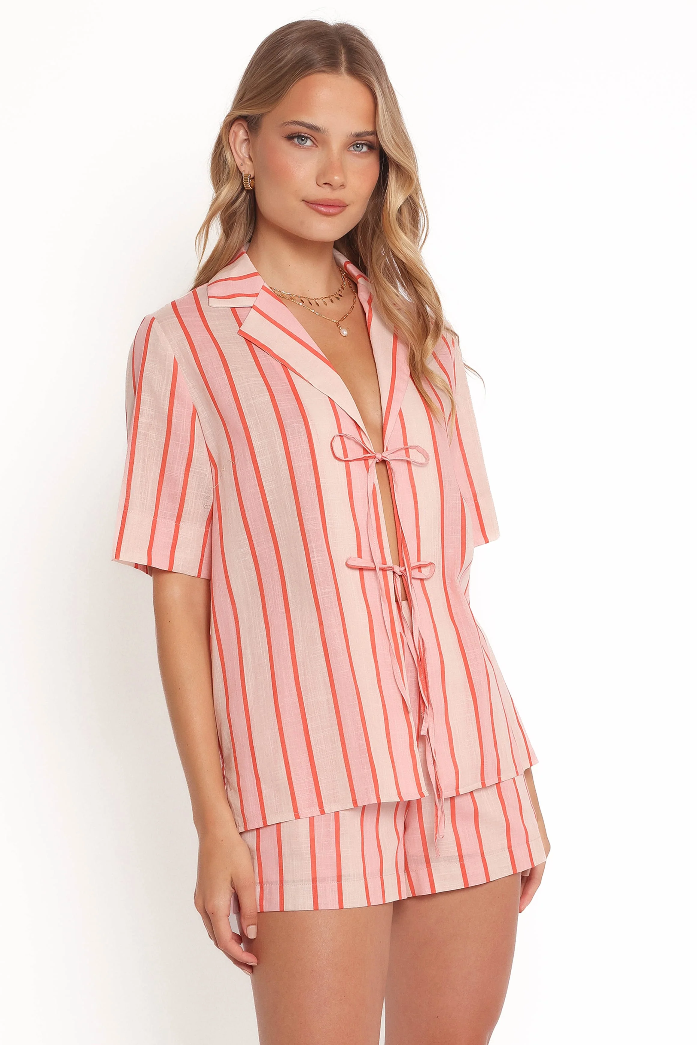 Aaliyah Tie Front Top - Pink Stripe - Image 7