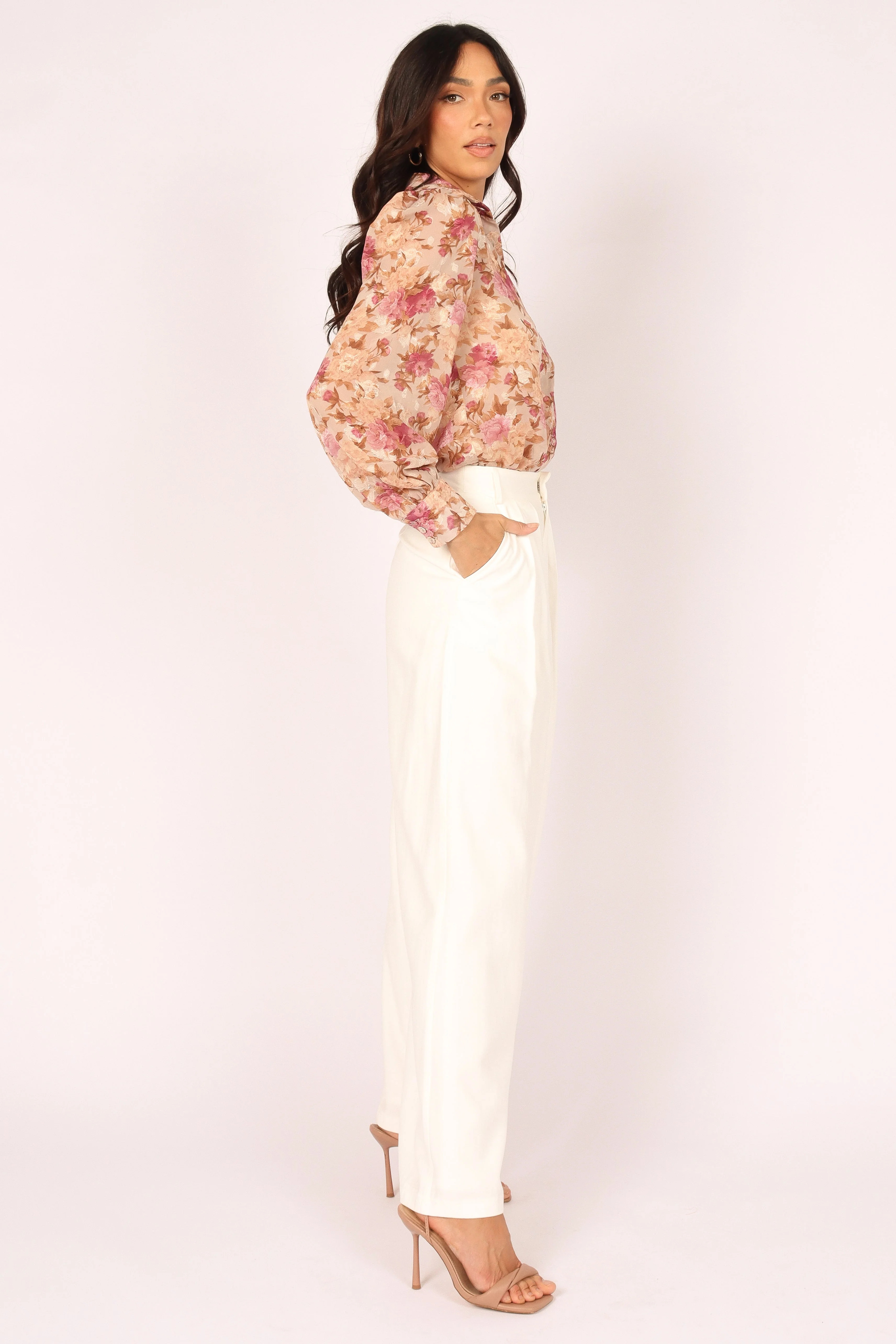 Abbey Floral Button Front Top - Beige - Image 6