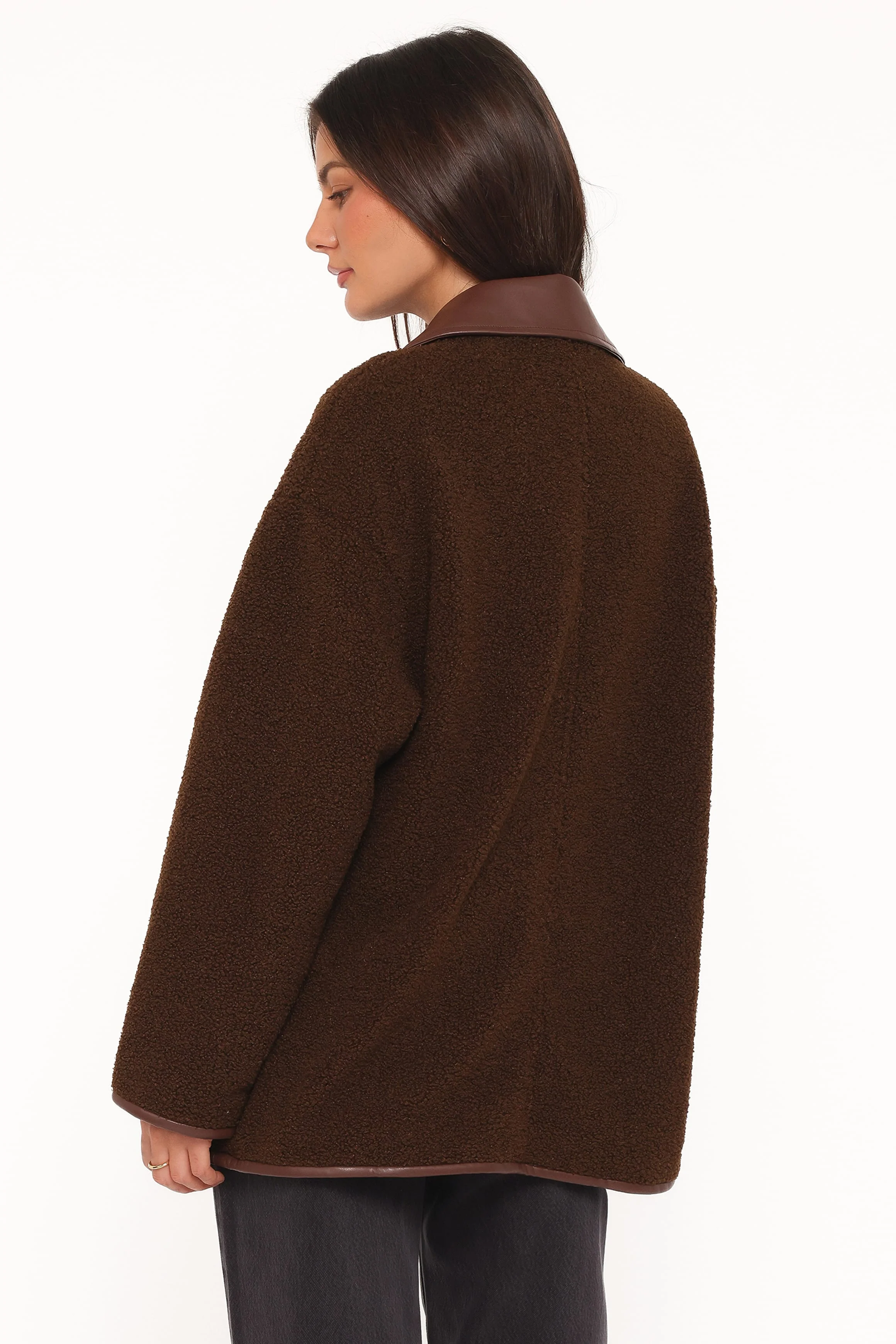 Adella Sherpa Car Coat - Espresso Brown - Image 4
