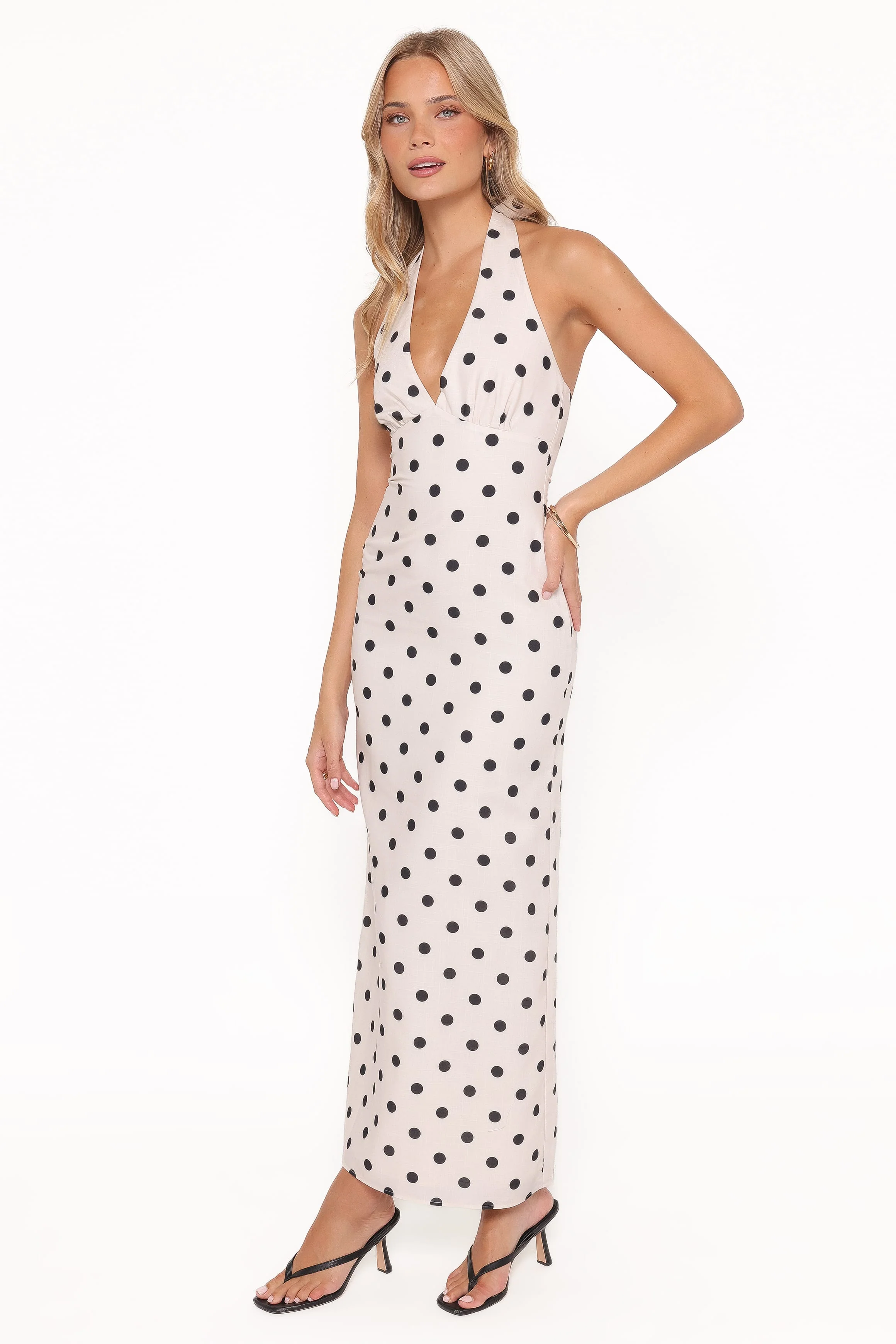 Adora Halterneck Maxi Dress - White Polka Dot - Image 3