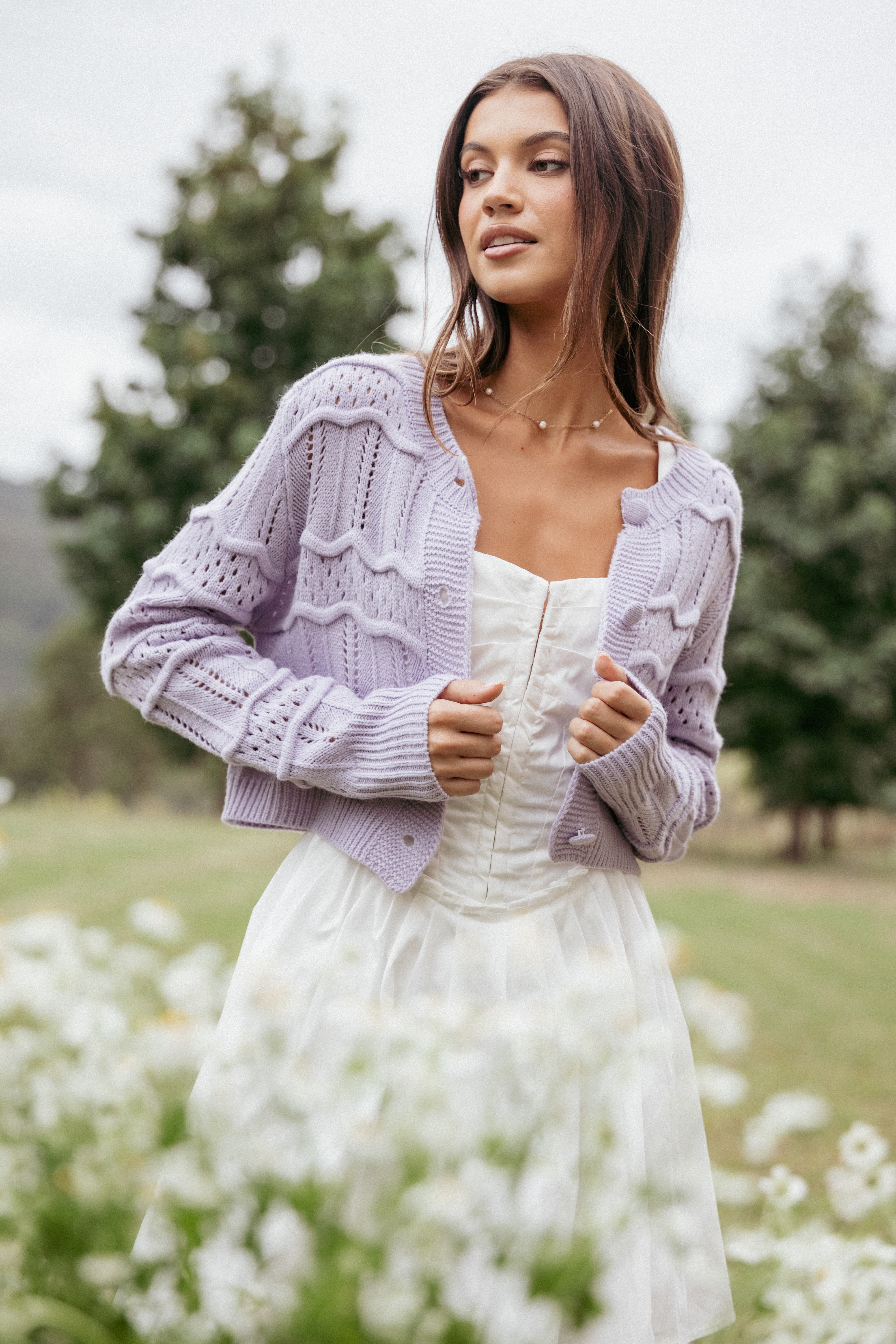 Aidy Crop Button Front Cardigan - Lilac - Image 9