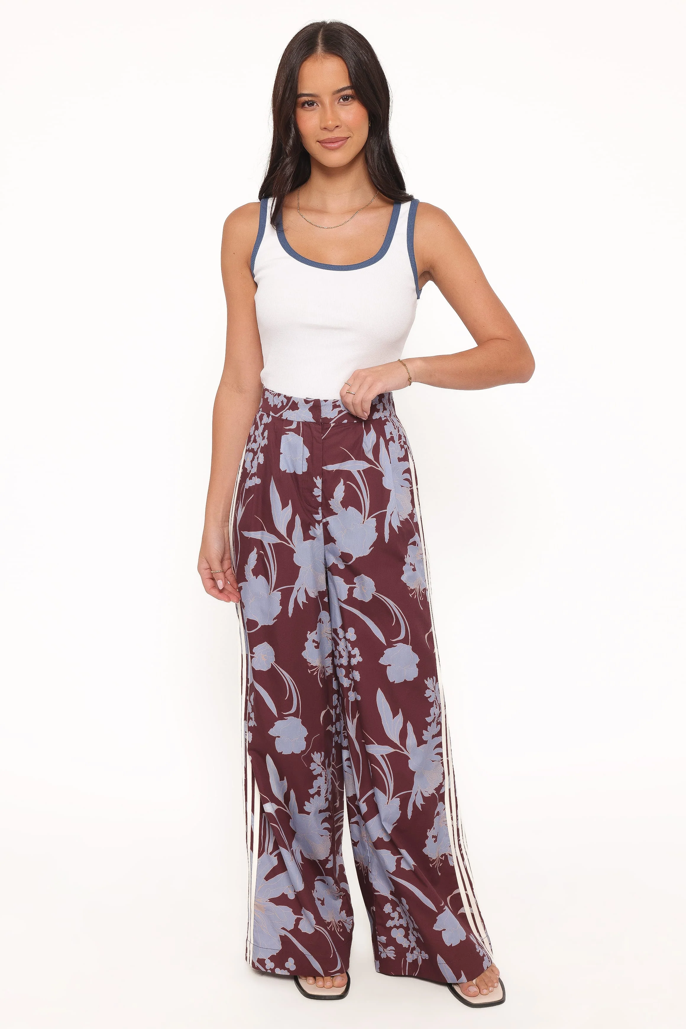 Aine Wide Leg Tailored Pant - Burgundy Floral - Image 6
