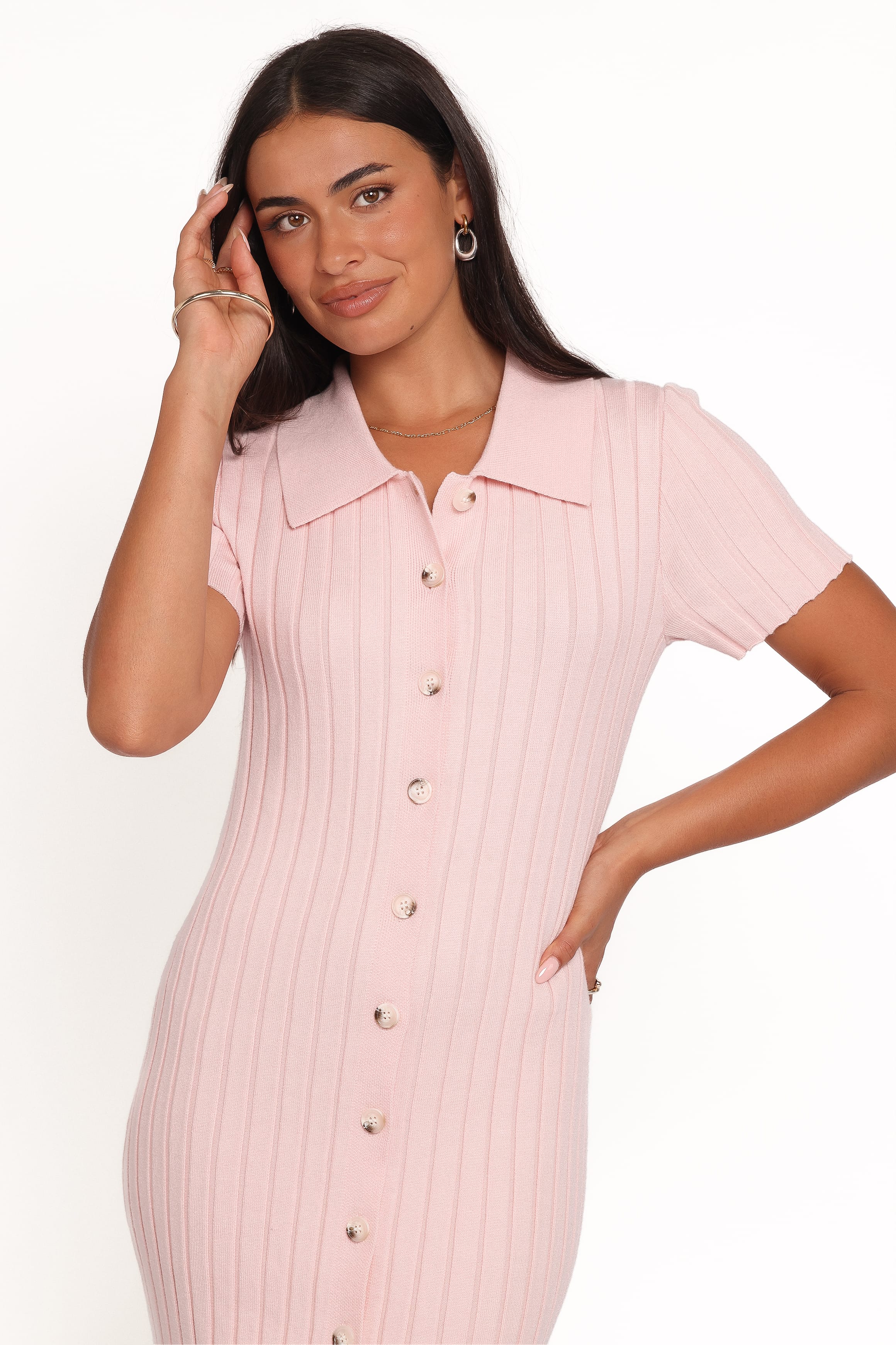 Aisha Short Sleeve Knit Midi Dress - Pink - Image 2
