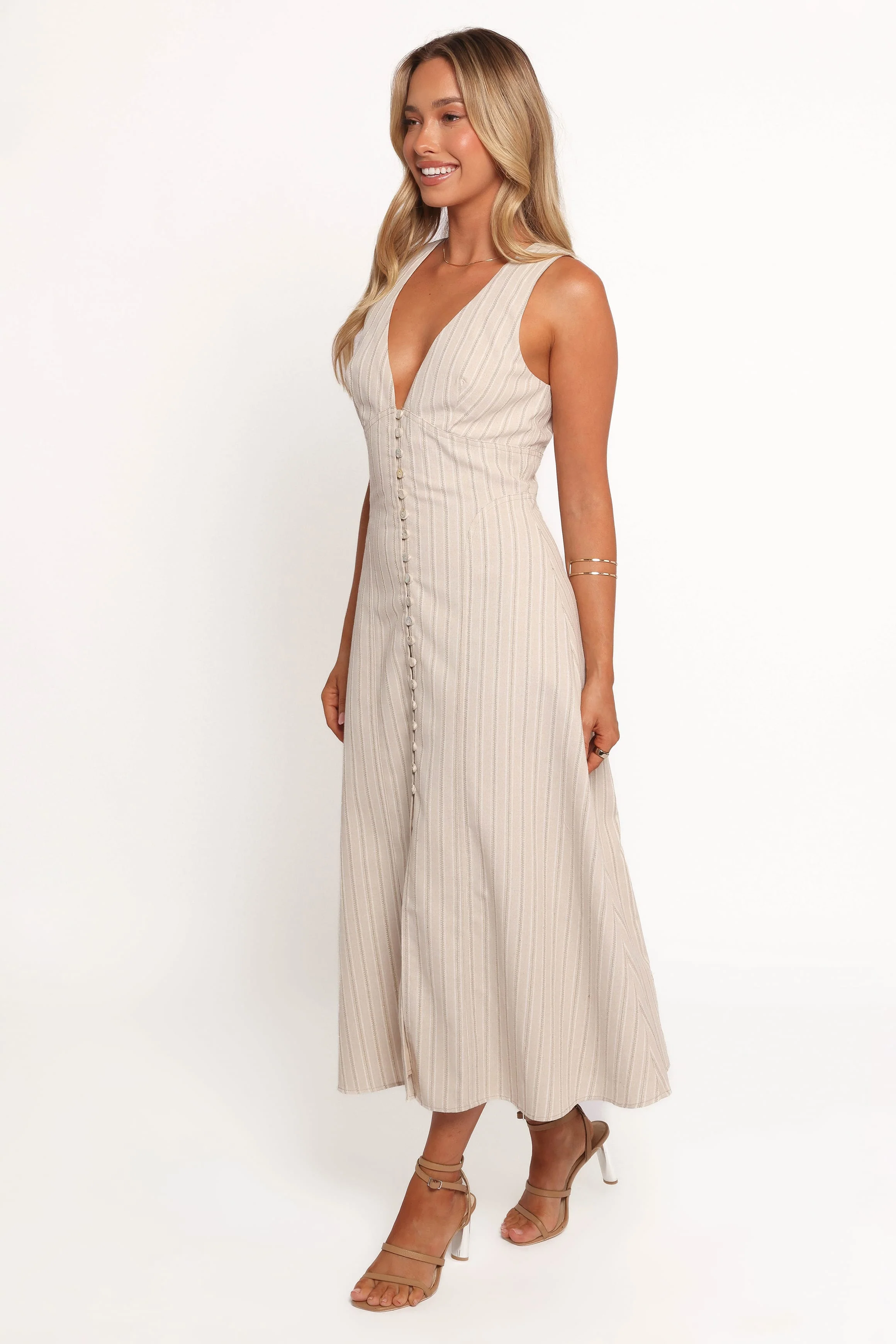 Aisling Midi Dress - Beige Gold - Image 3