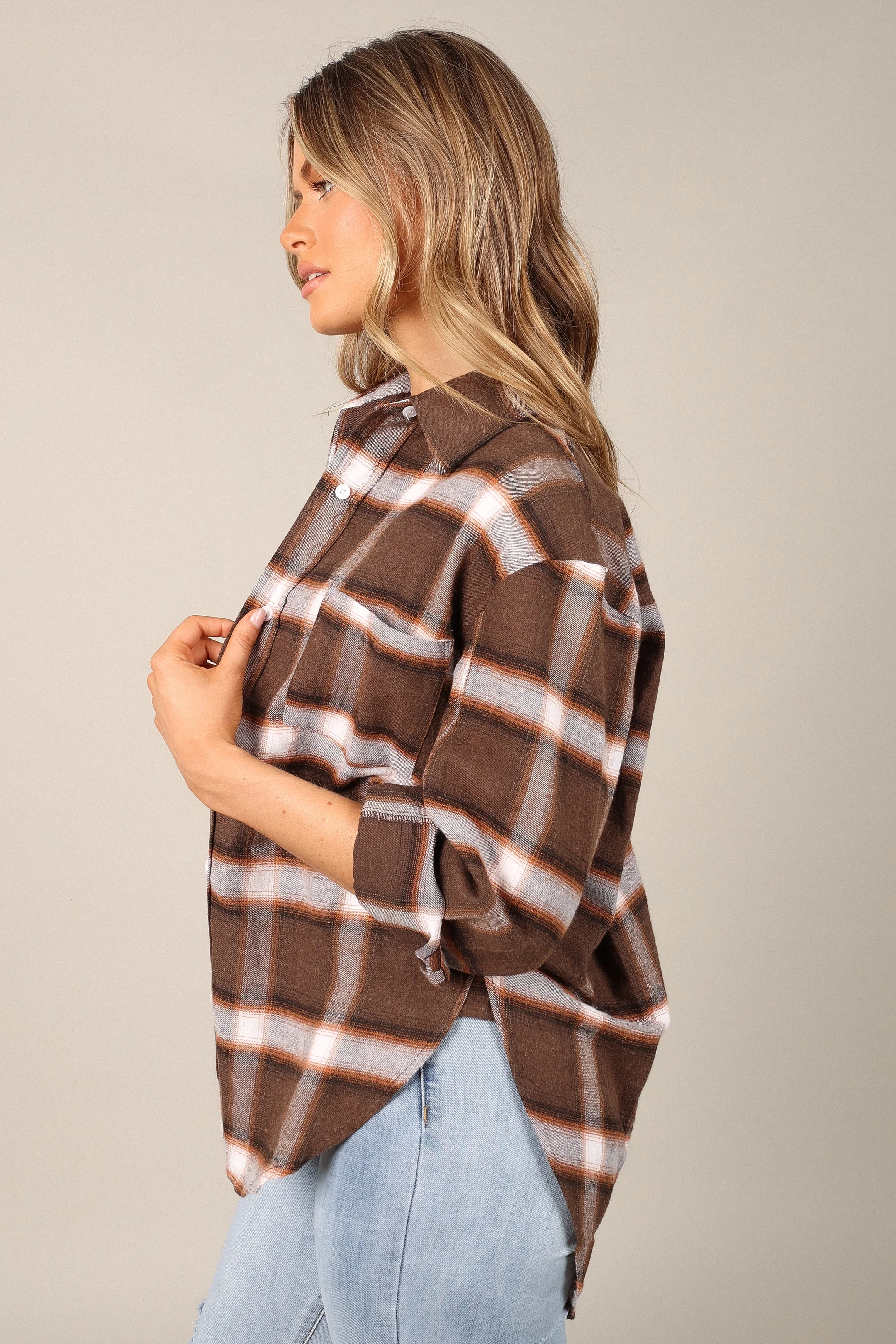 Alannah Plaid Button Down Shirt - Brown - Image 5