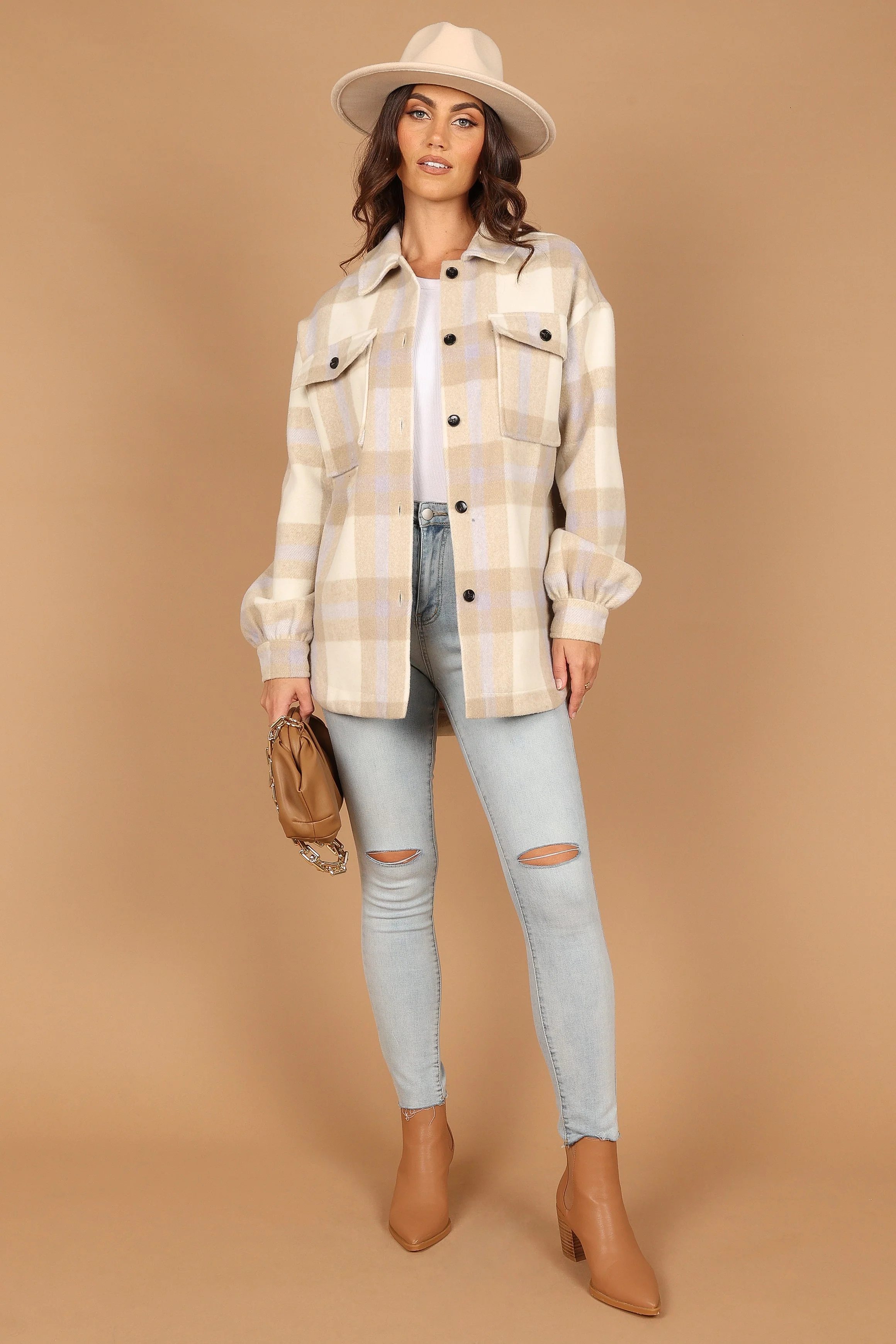 Alex Double-Breasted Pocket Shacket - Cream Check - Image 4