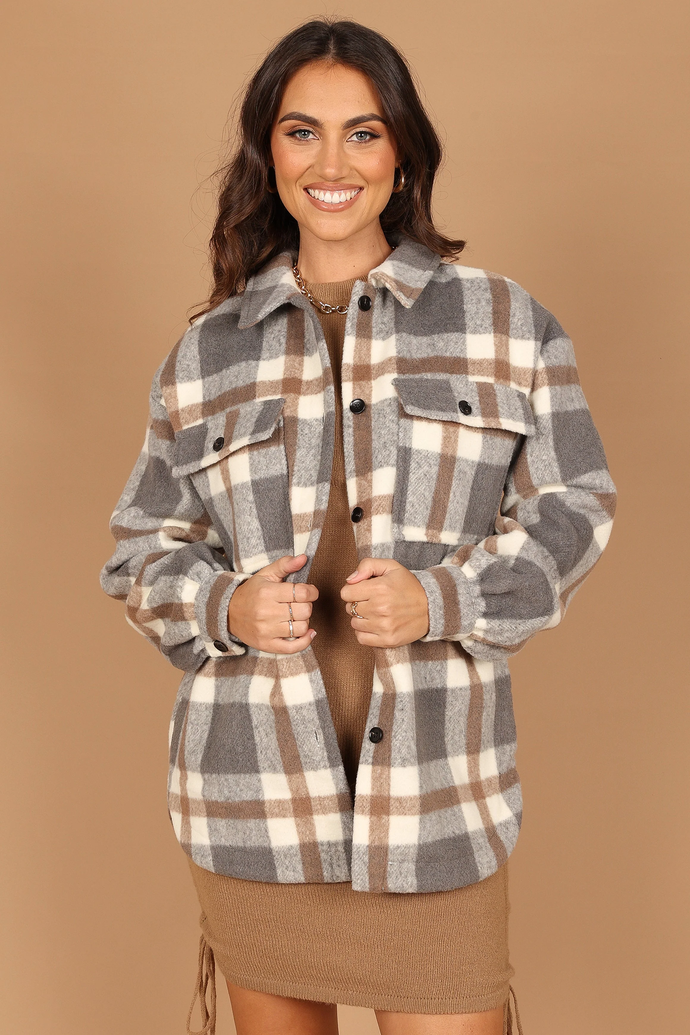 Alex Double-Breasted Pocket Shacket - Grey Check - Image 2