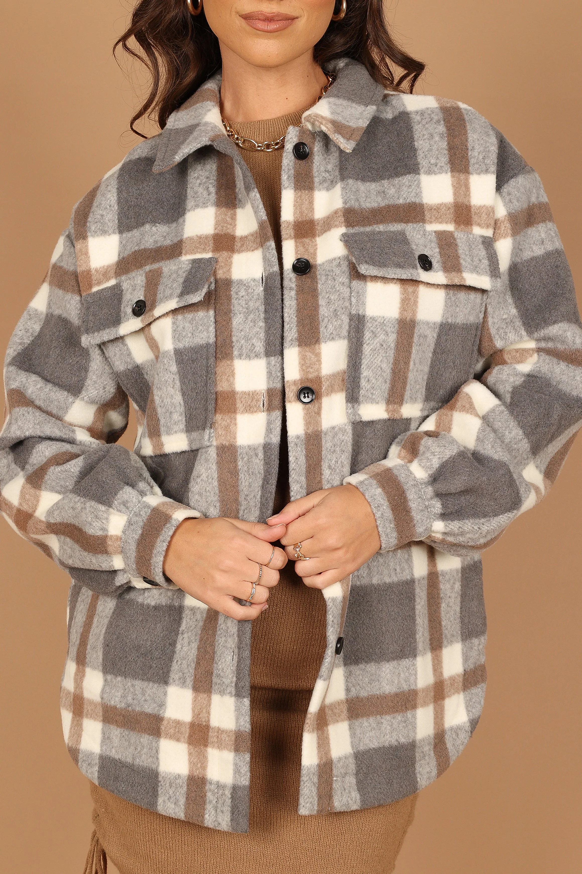 Alex Double-Breasted Pocket Shacket - Grey Check - Image 3