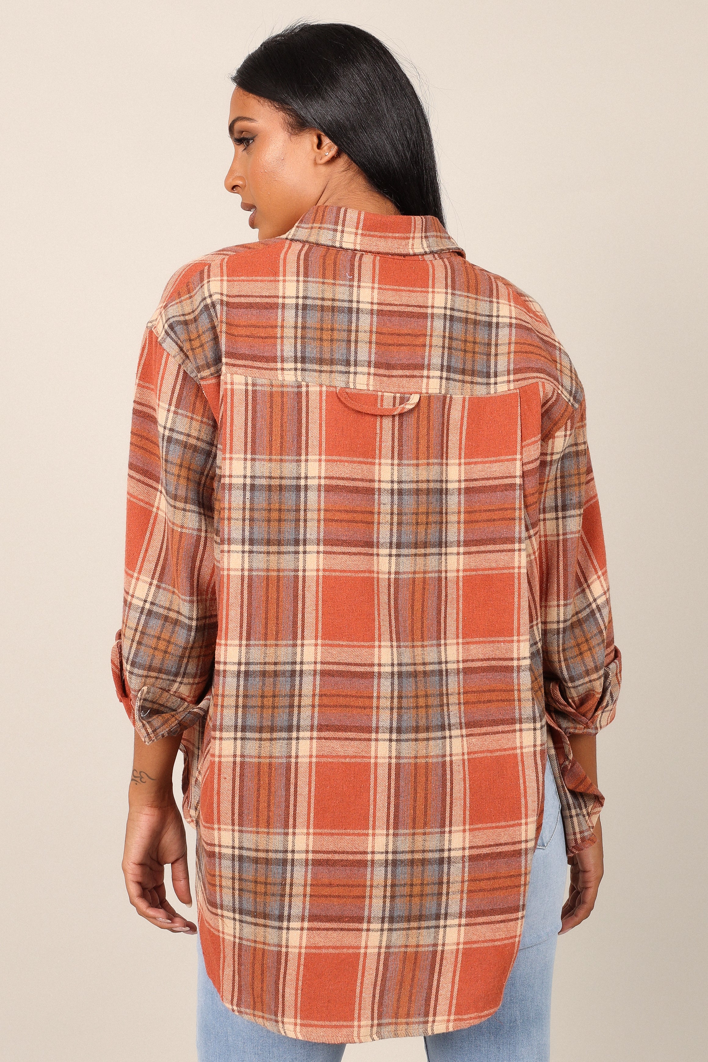 Alexia Plaid Button Down Shirt - Brick - Image 6