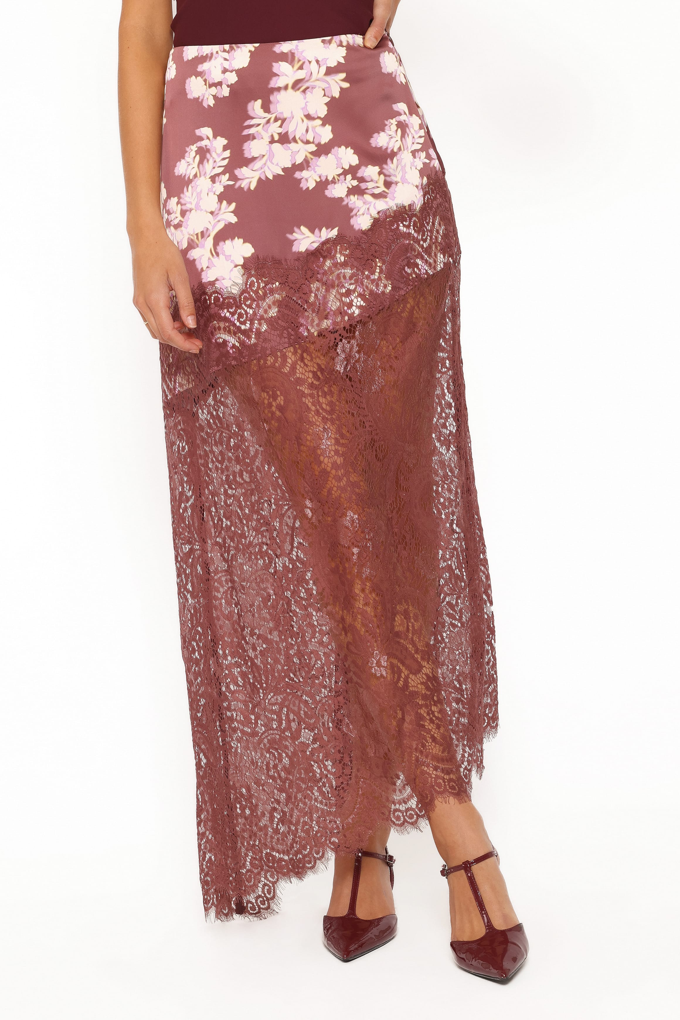 Ali Lace Trim Midi Skirt - Pink Rum Floral - Image 3
