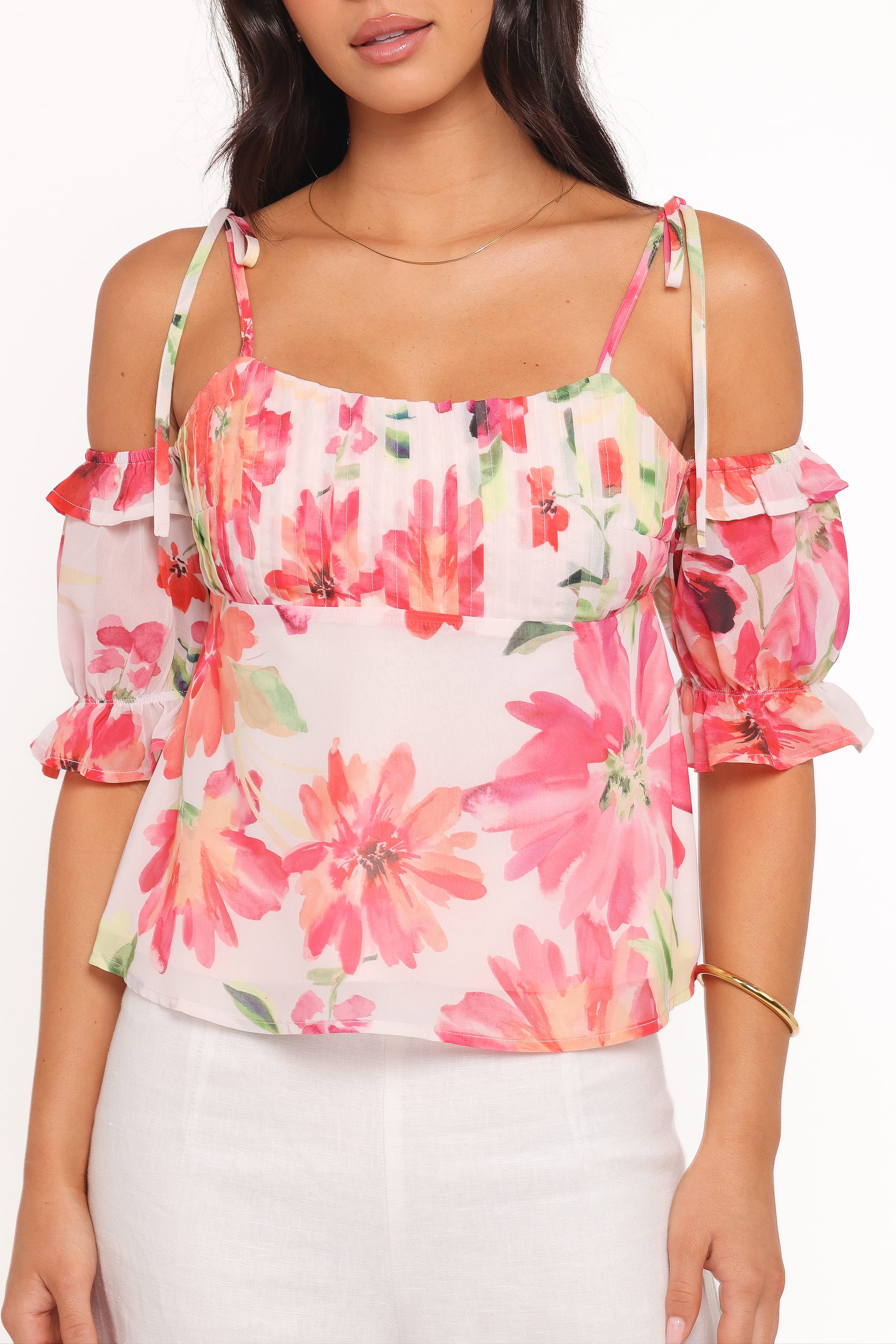 Alix Tie Shoulder Top - Orange Floral - Image 6