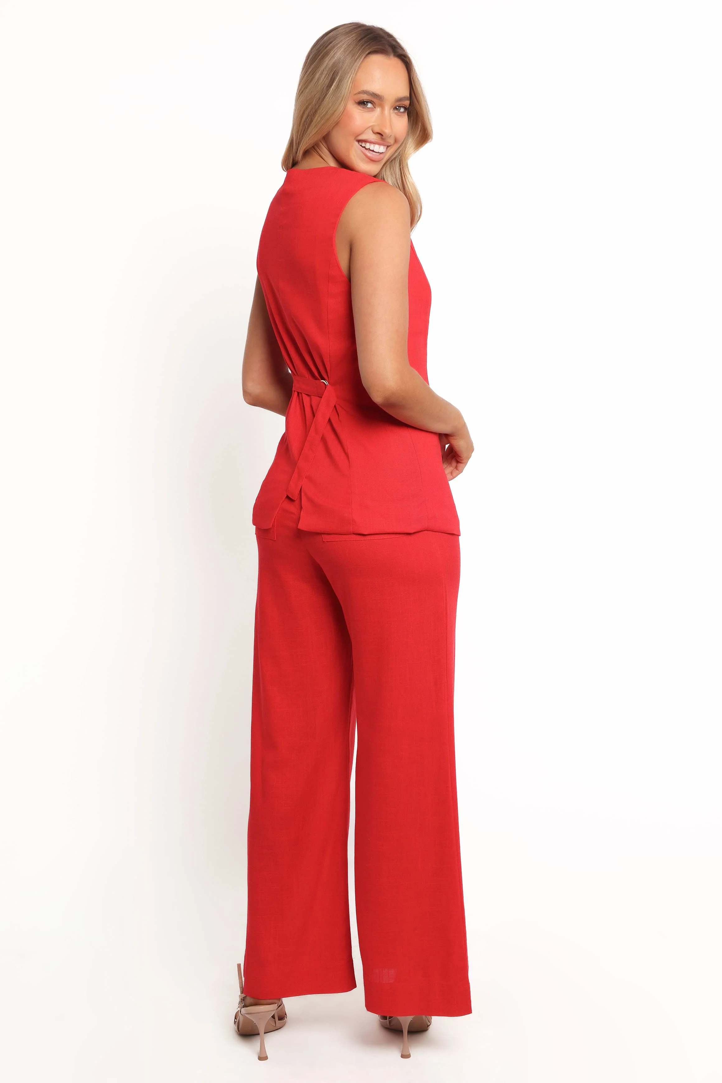 Amia Linen Blend Pants - Red - Image 4