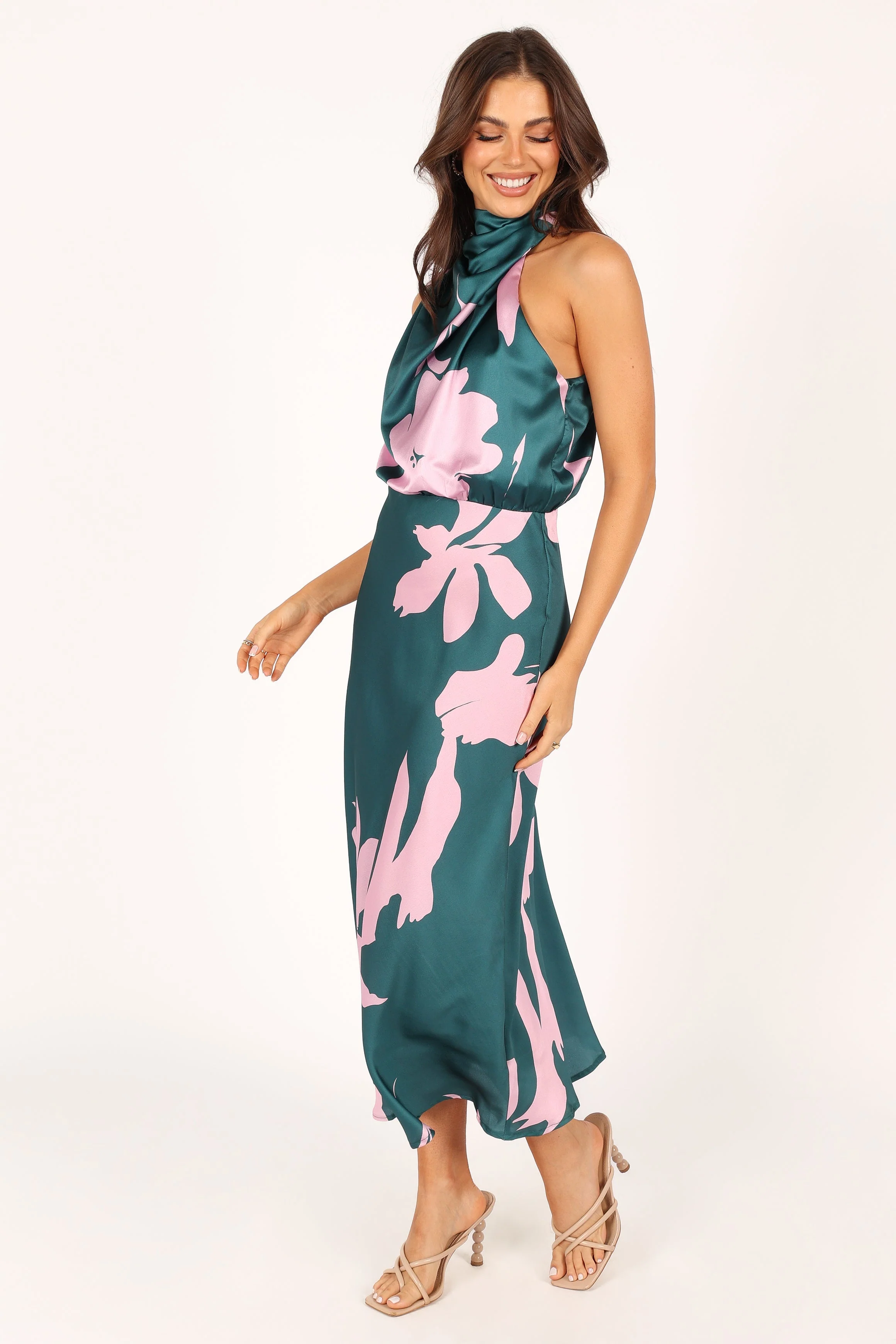 Anabelle Halter Neck Midi Dress - Green Pink - Image 4
