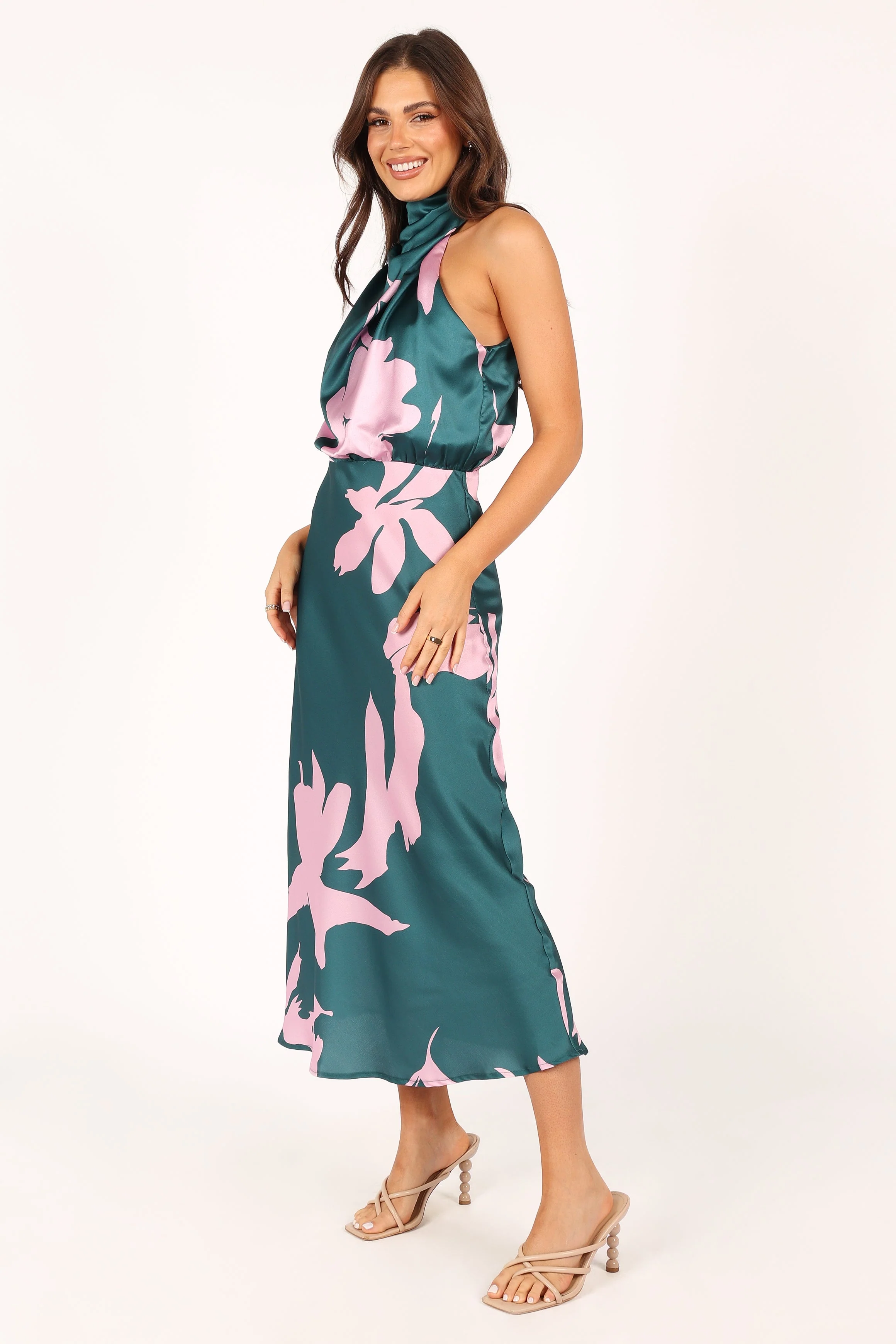Anabelle Halter Neck Midi Dress - Green Pink - Image 5