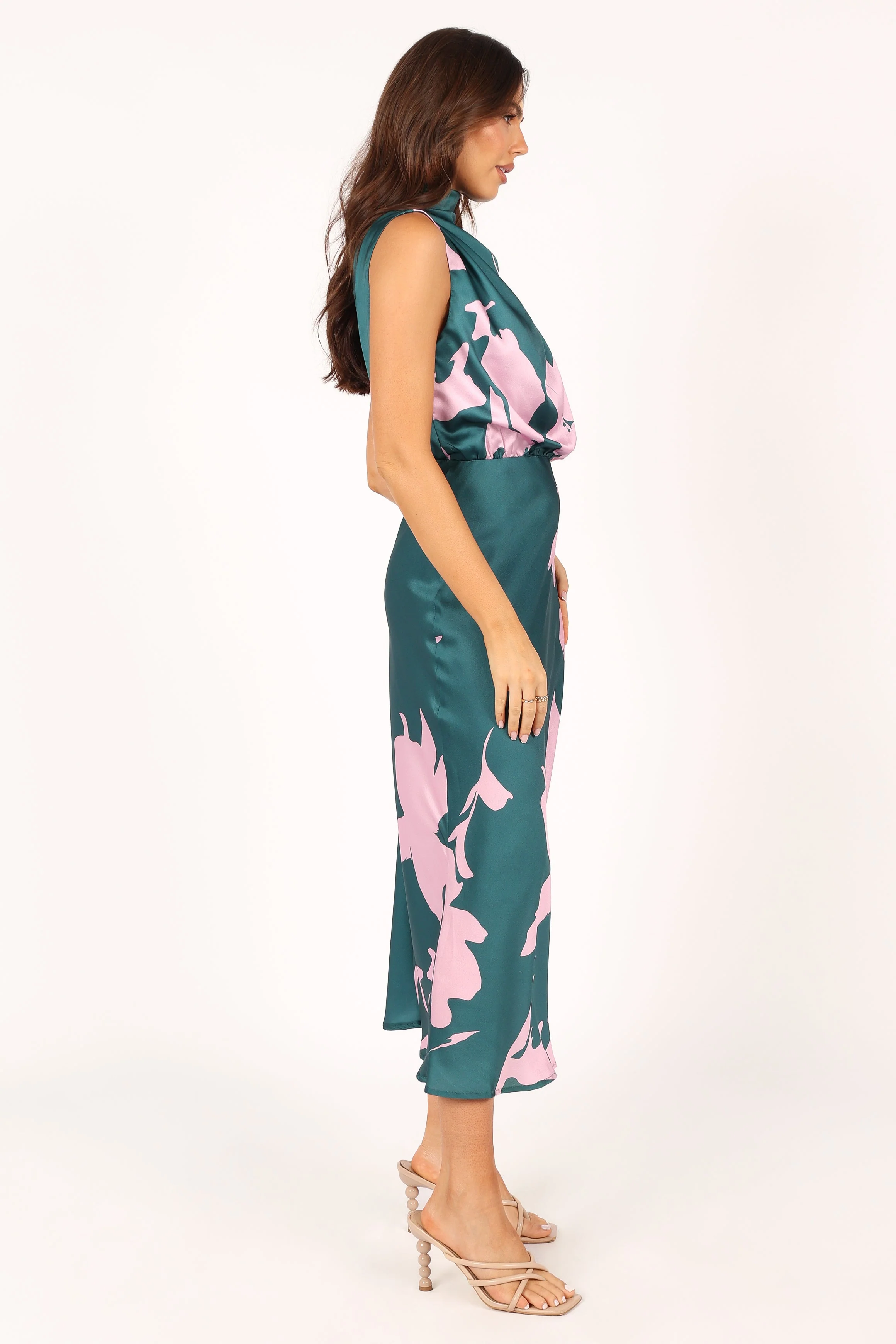 Anabelle Halter Neck Midi Dress - Green Pink - Image 7