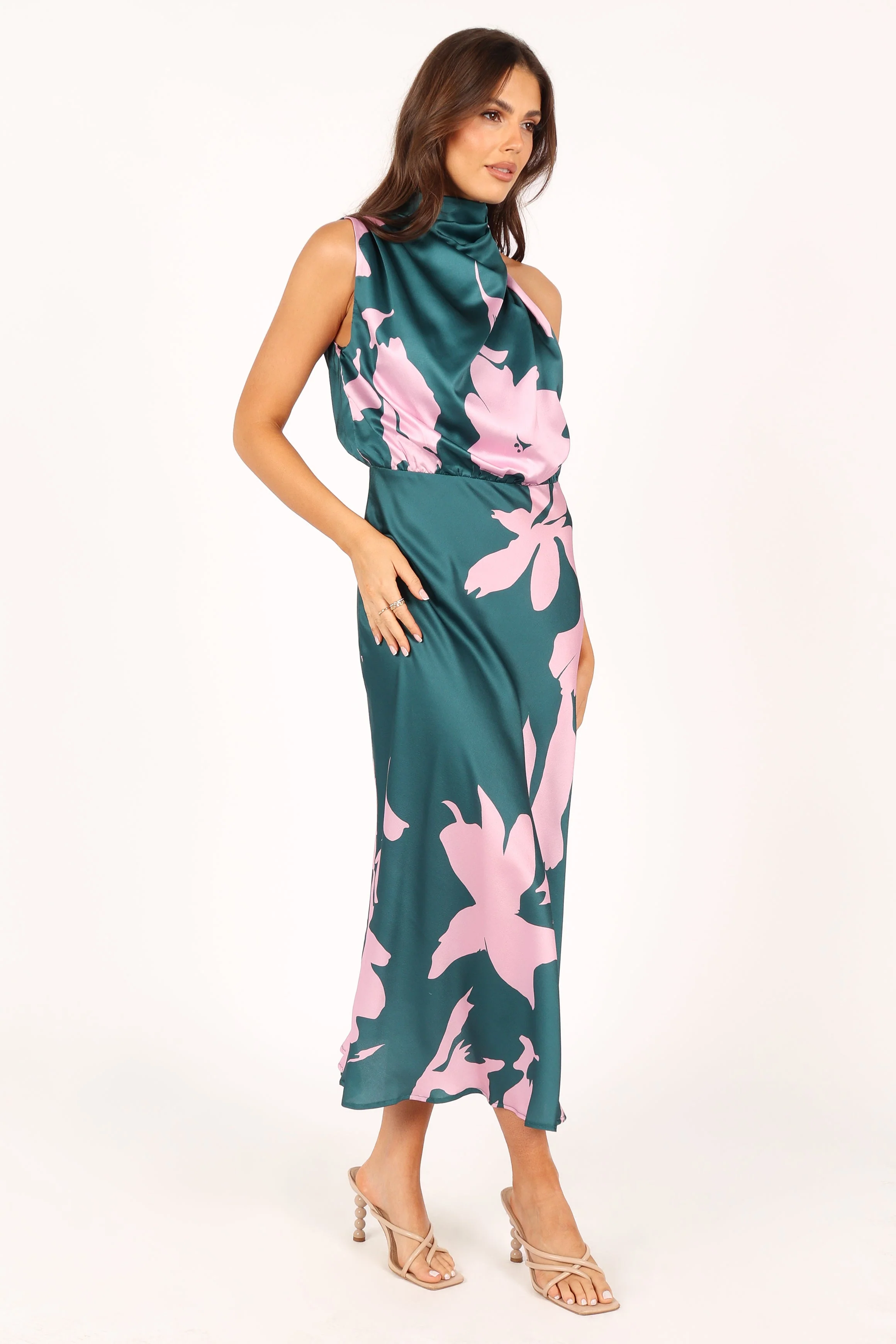 Anabelle Halter Neck Midi Dress - Green Pink - Image 8