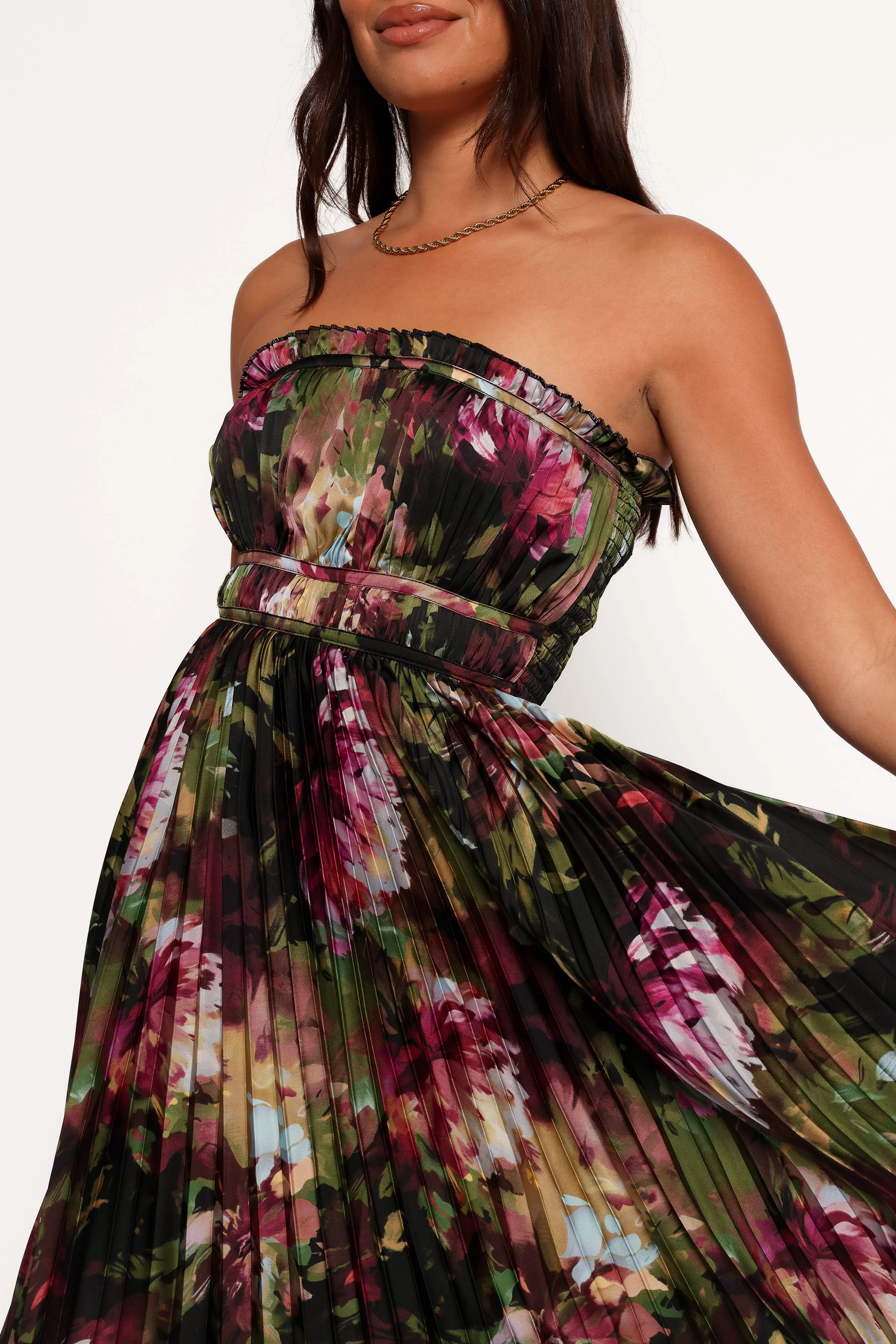 Angelique Strapless Maxi Dress - Grey Blurred Floral - Image 2