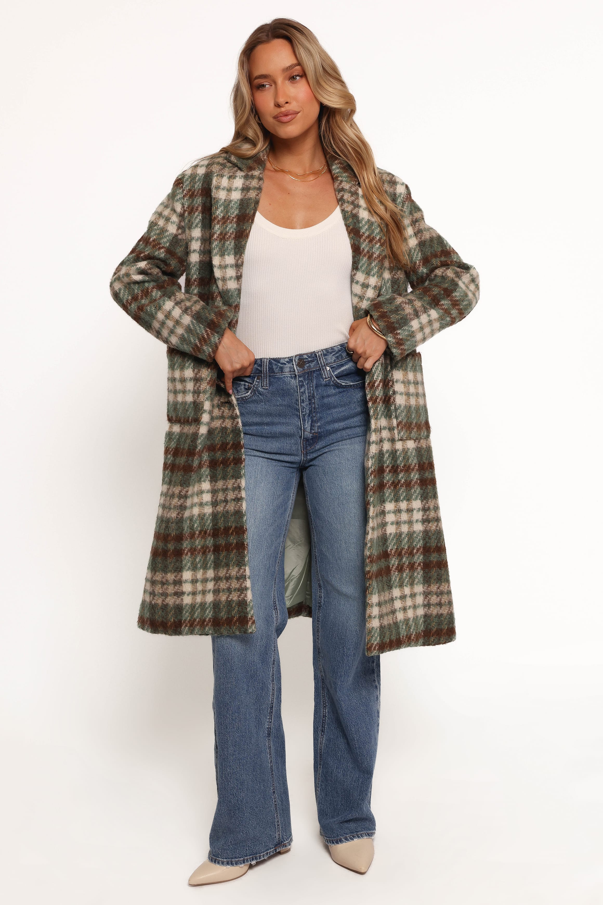 Anika Plaid Long Coat - Green/Brown - Image 4