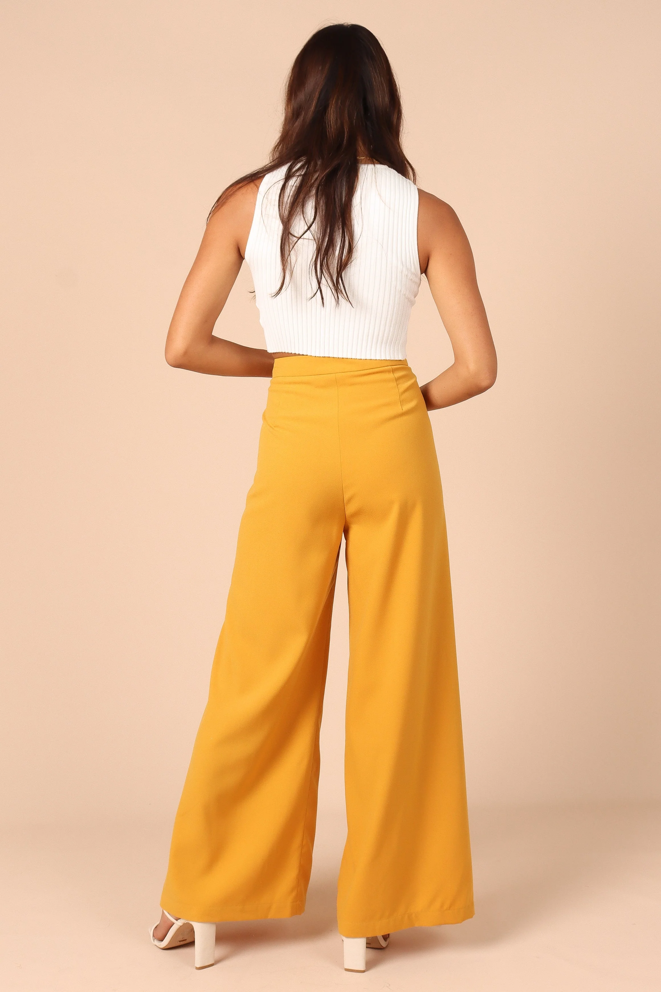 Annie High Waisted Wide Leg Pants - Mustard - Image 6