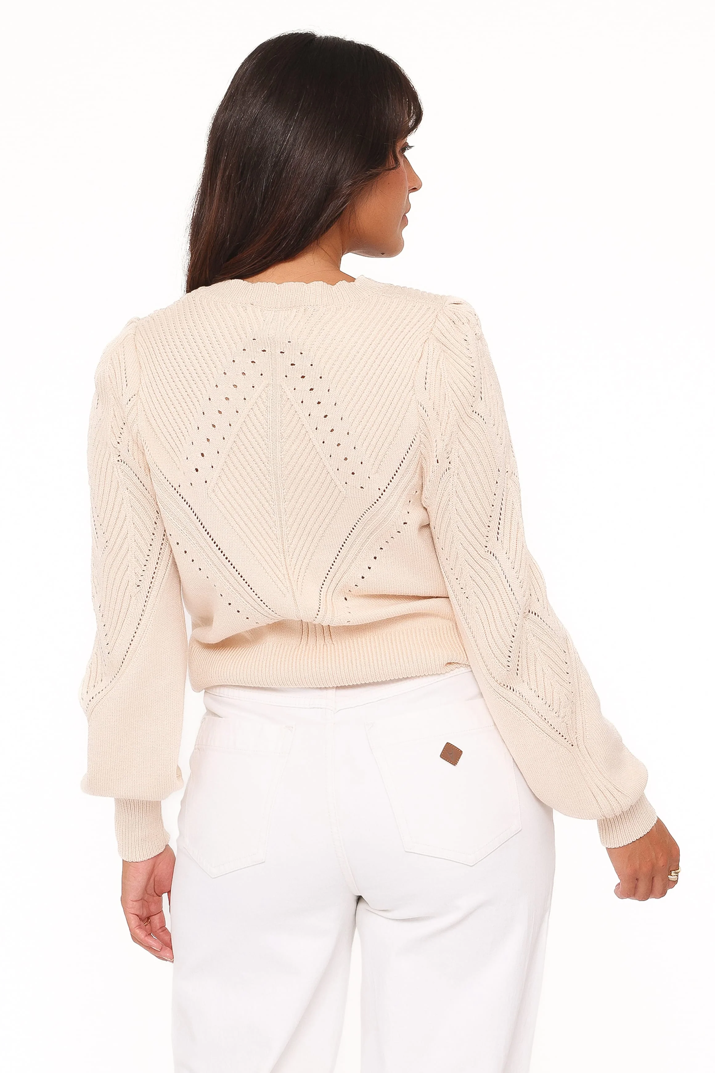 Annika Puff Sleeve Cardigan - Cream - Image 5