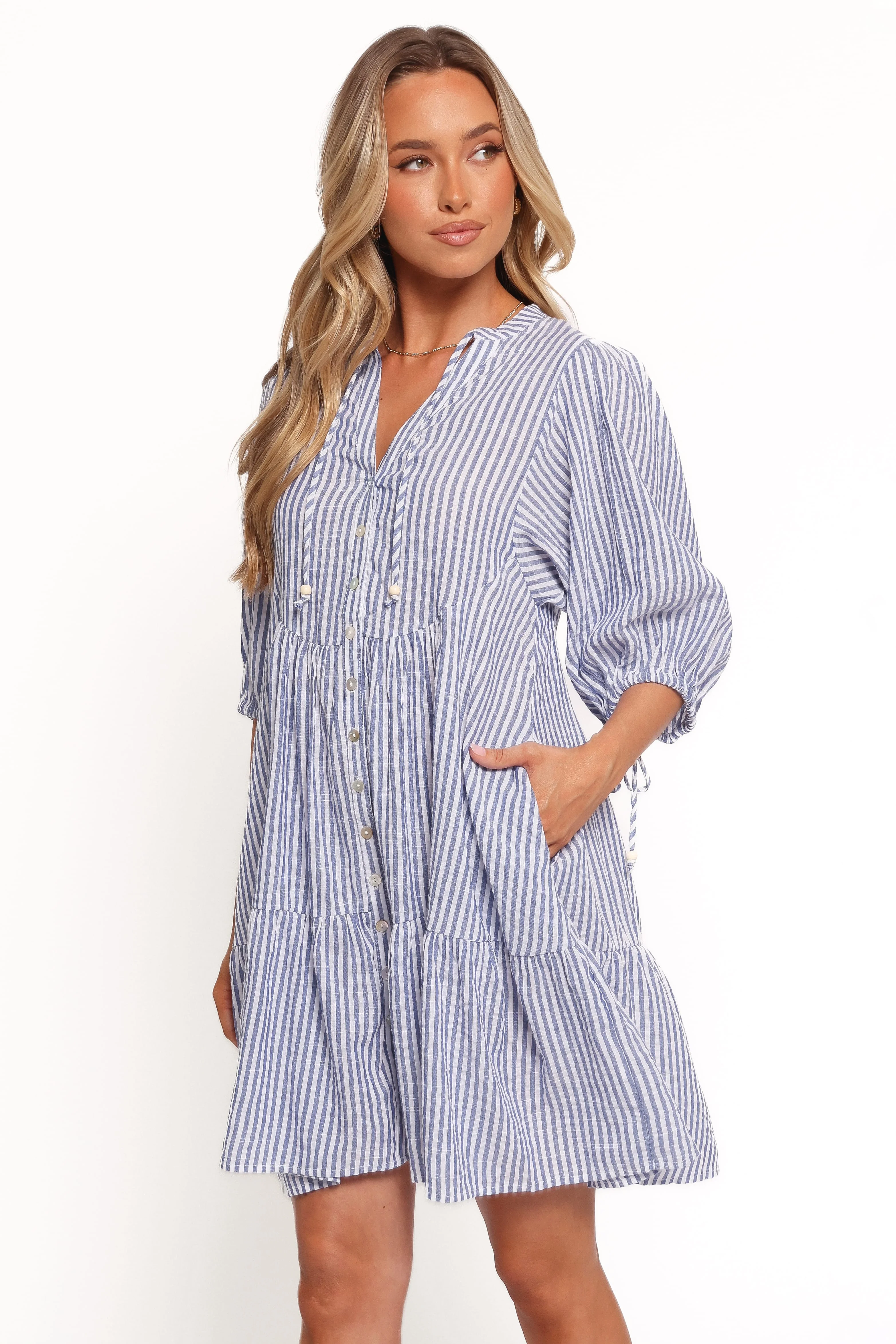 Arden Mini Dress - Blue Stripe - Image 3