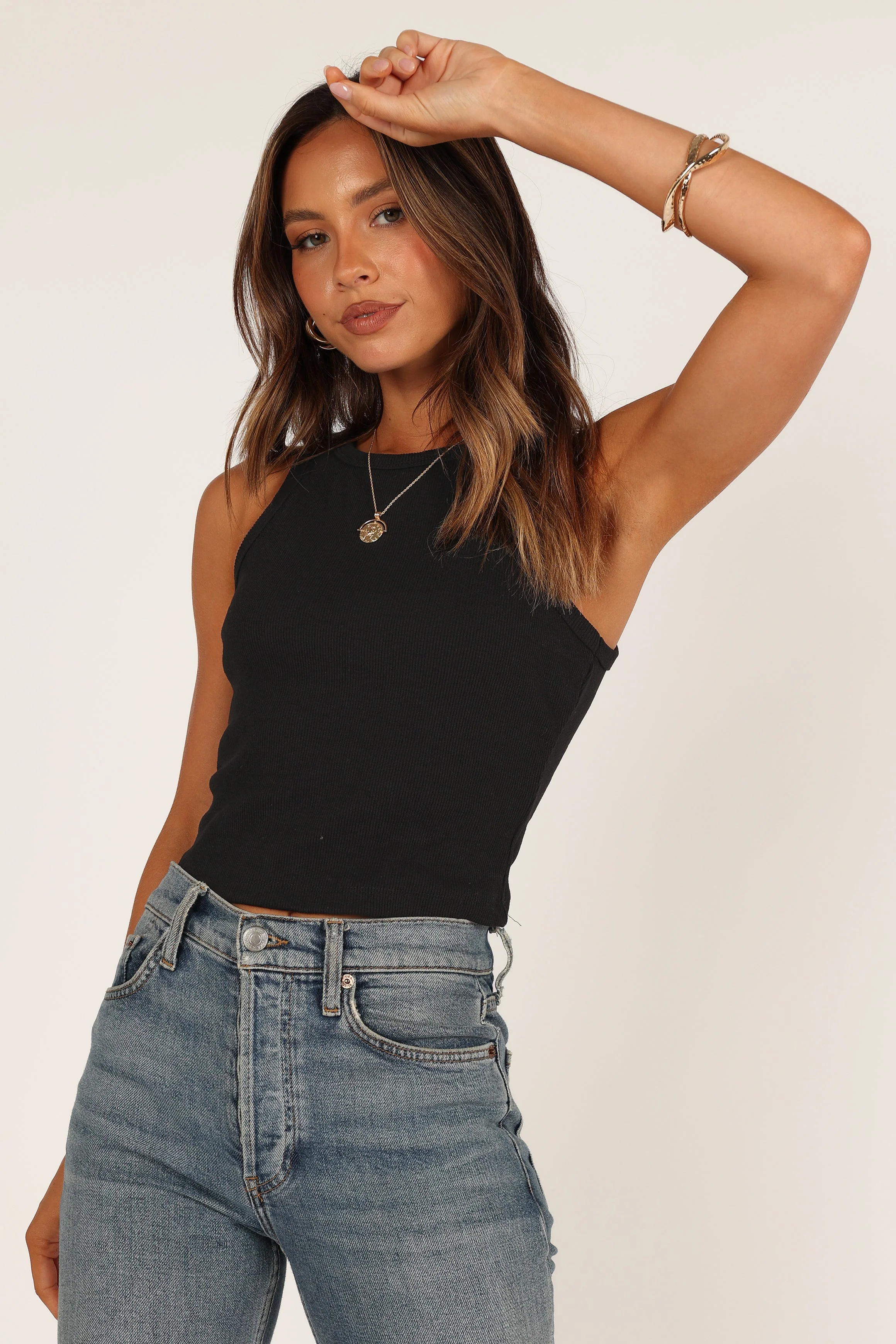 Ari Ribbed Tank Top - Black - Image 8