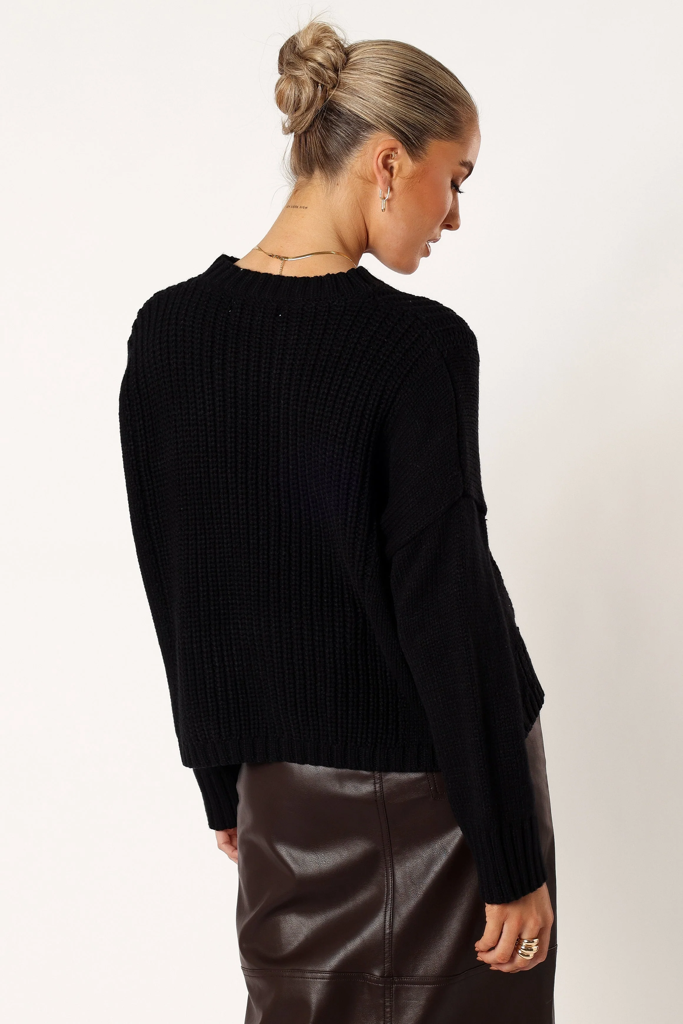 Arlette Textured Knit Sweater - Black - Image 3