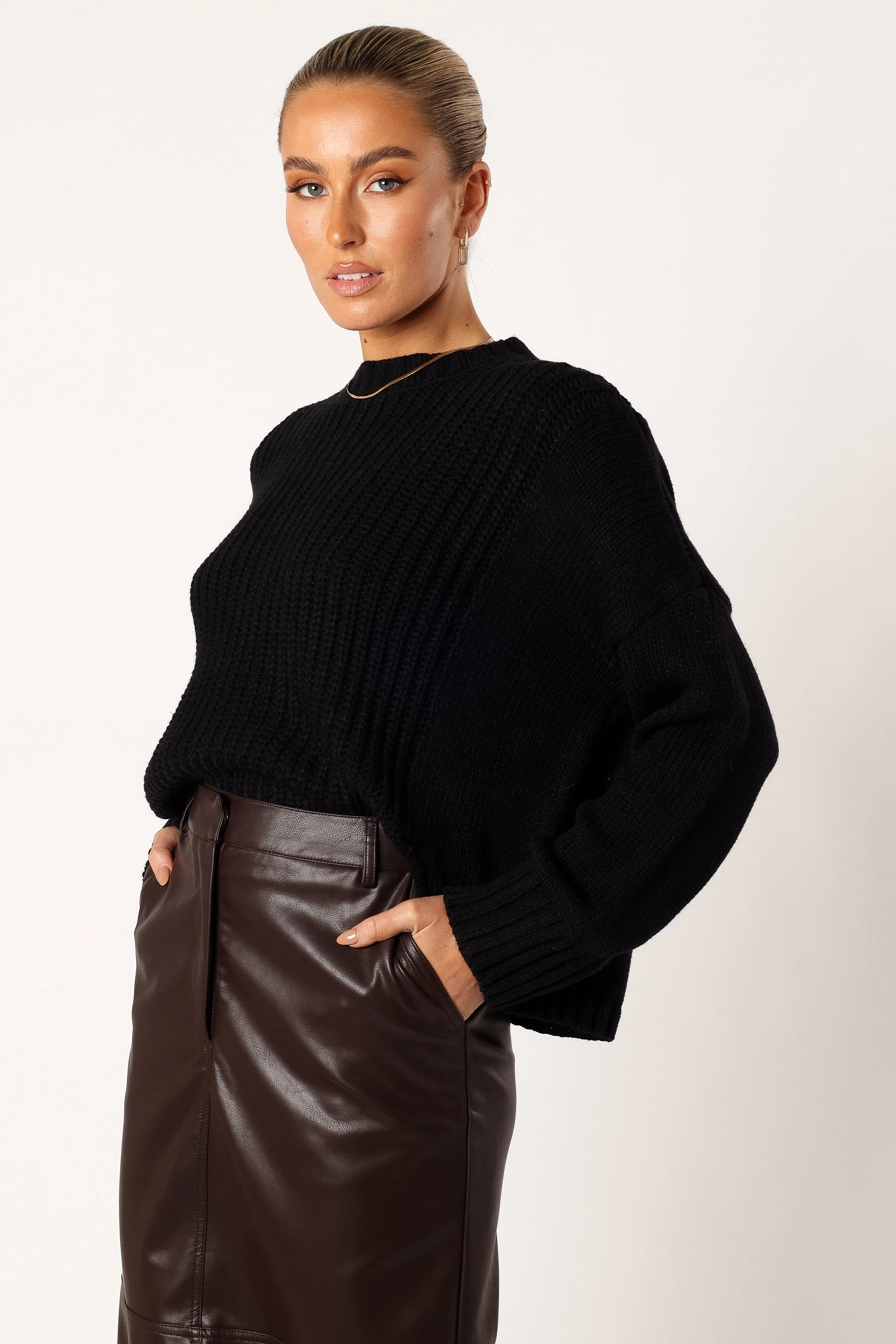 Arlette Textured Knit Sweater - Black - Image 4