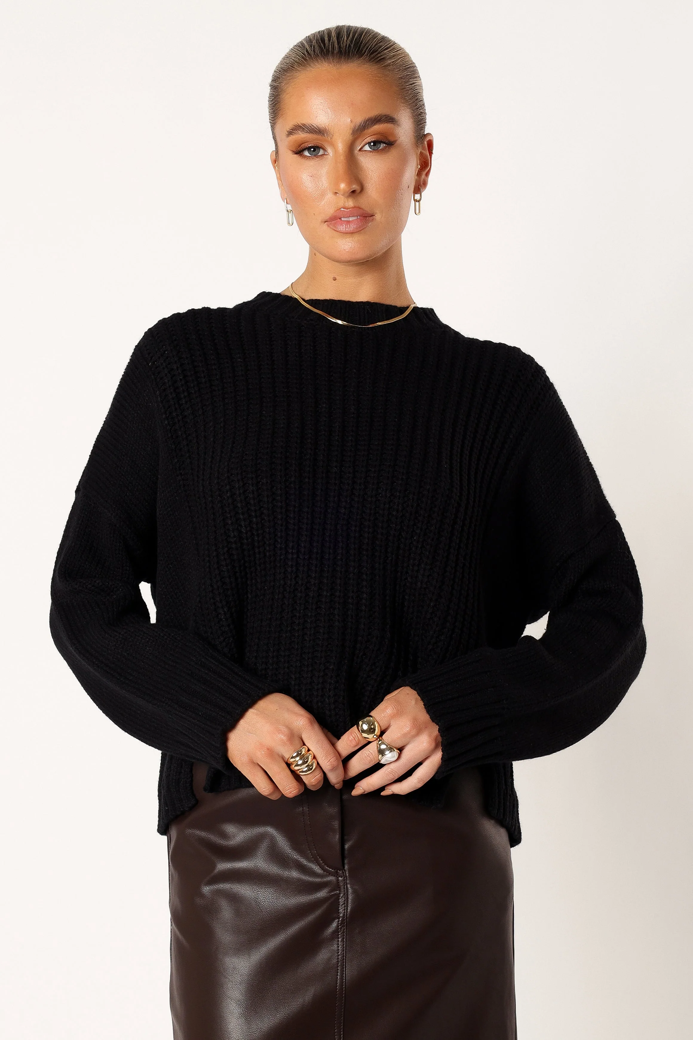 Arlette Textured Knit Sweater - Black - Image 5