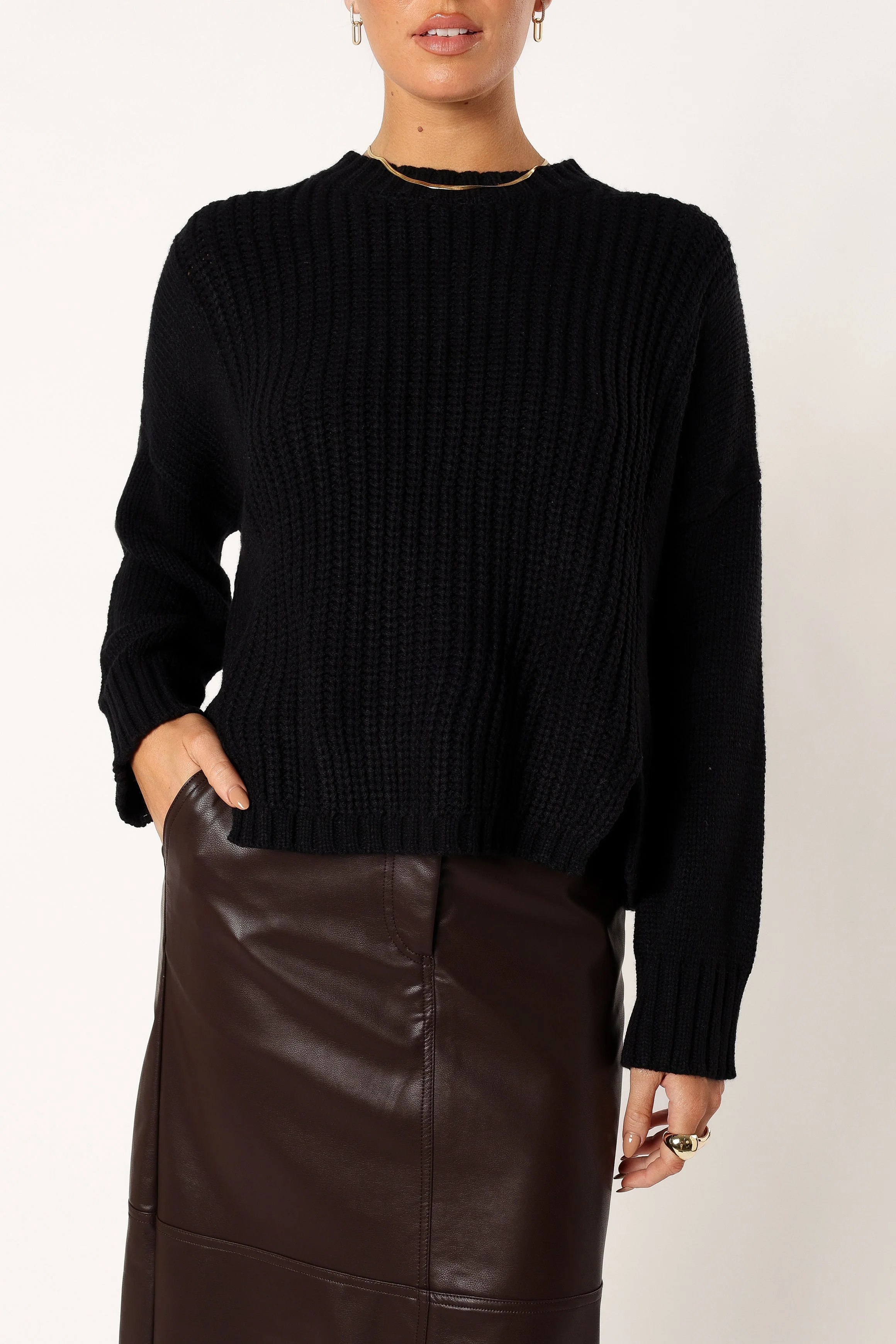 Arlette Textured Knit Sweater - Black - Image 7