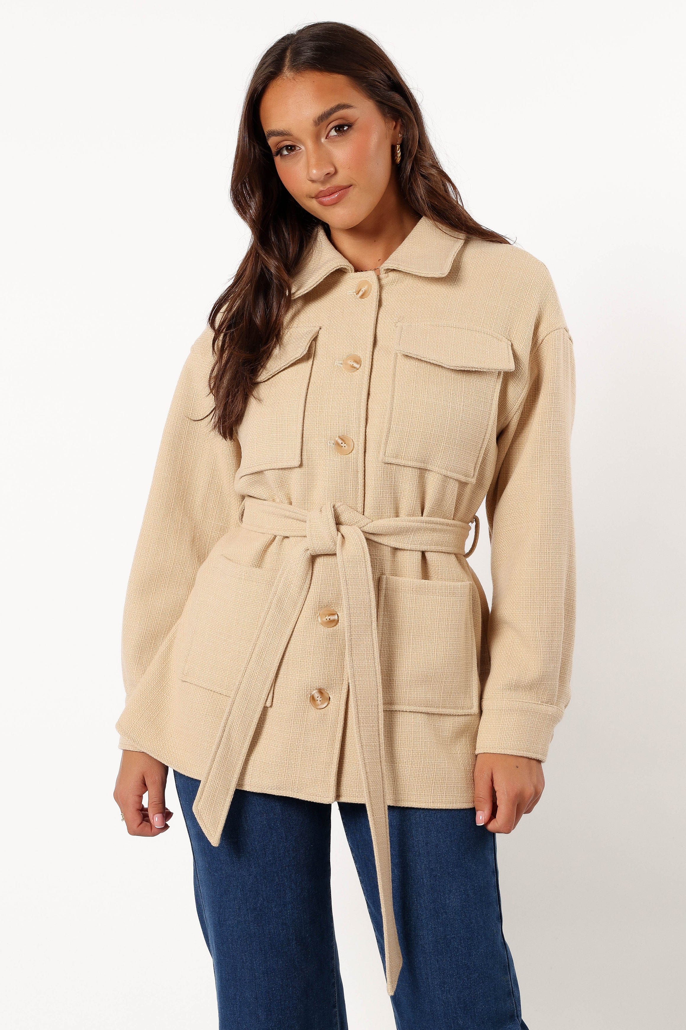 Arlow Tie Front Shacket - Cream - Image 3