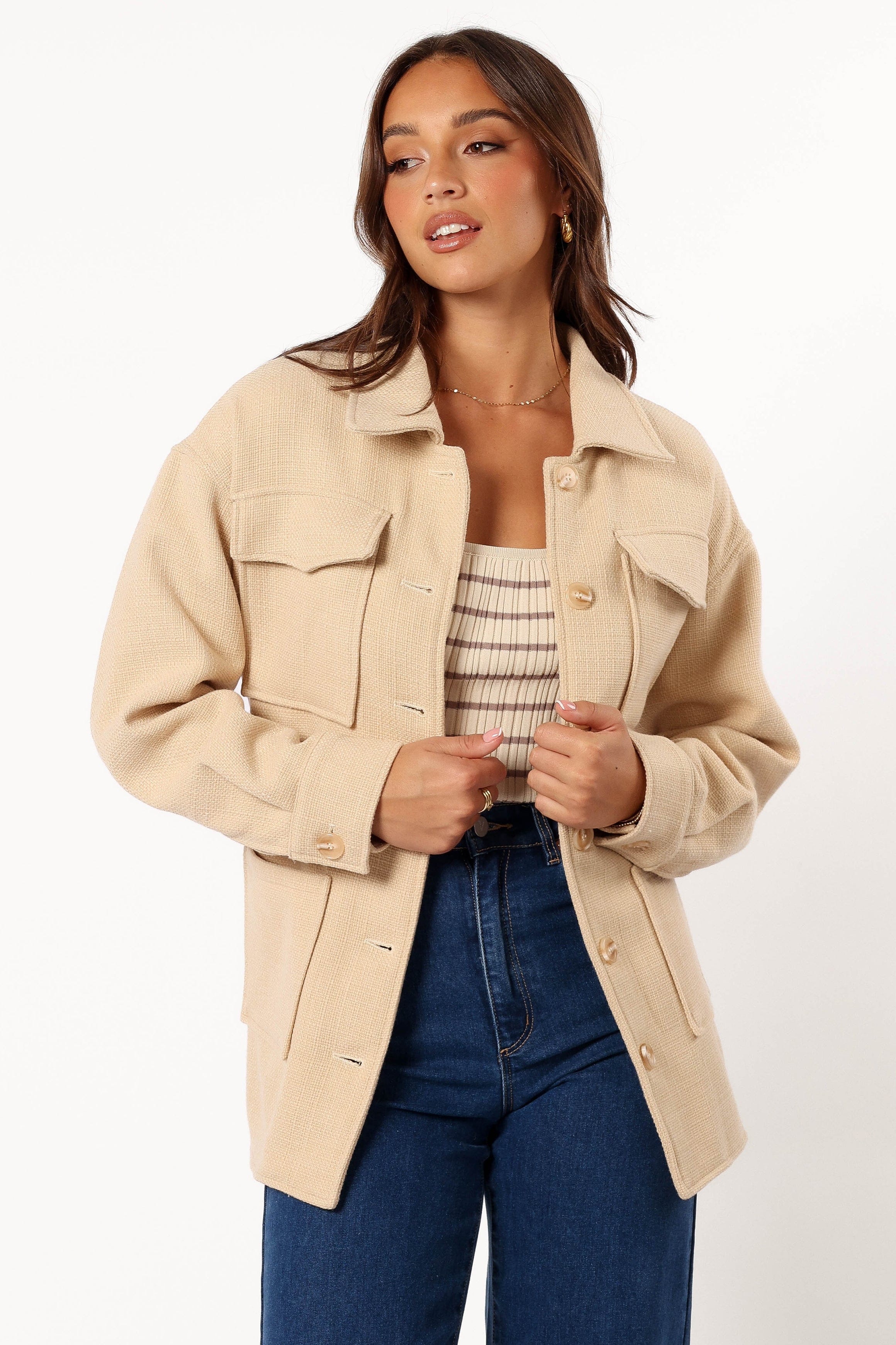 Arlow Tie Front Shacket - Cream - Image 4