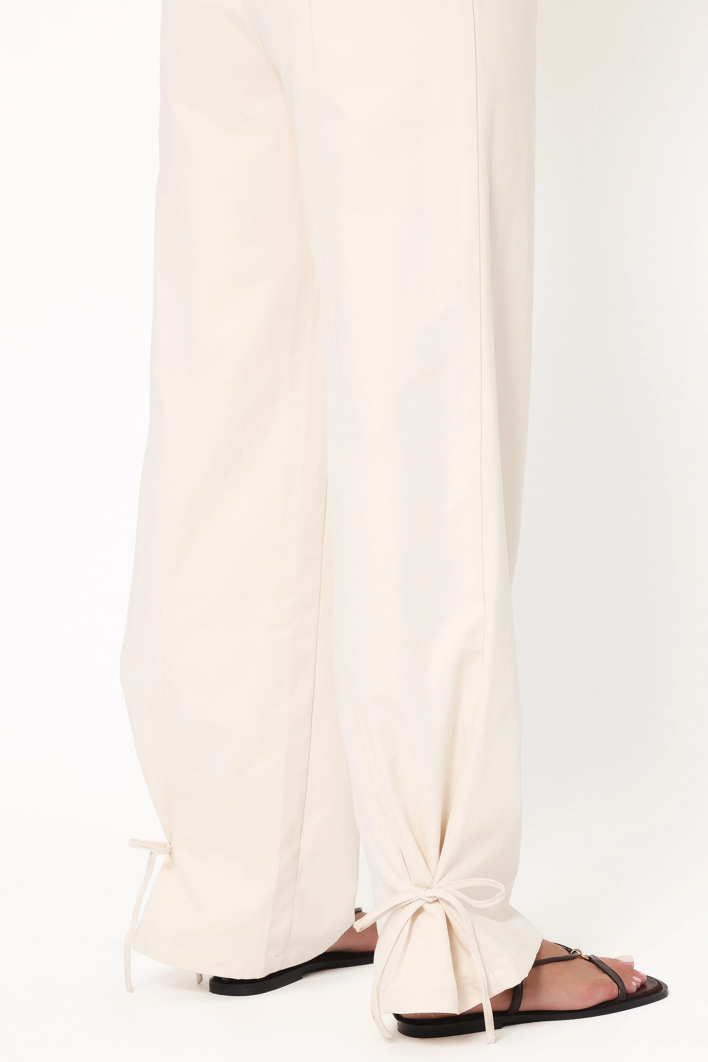 Asher Tie Detail Tapered Leg Pants - Cream - Image 2