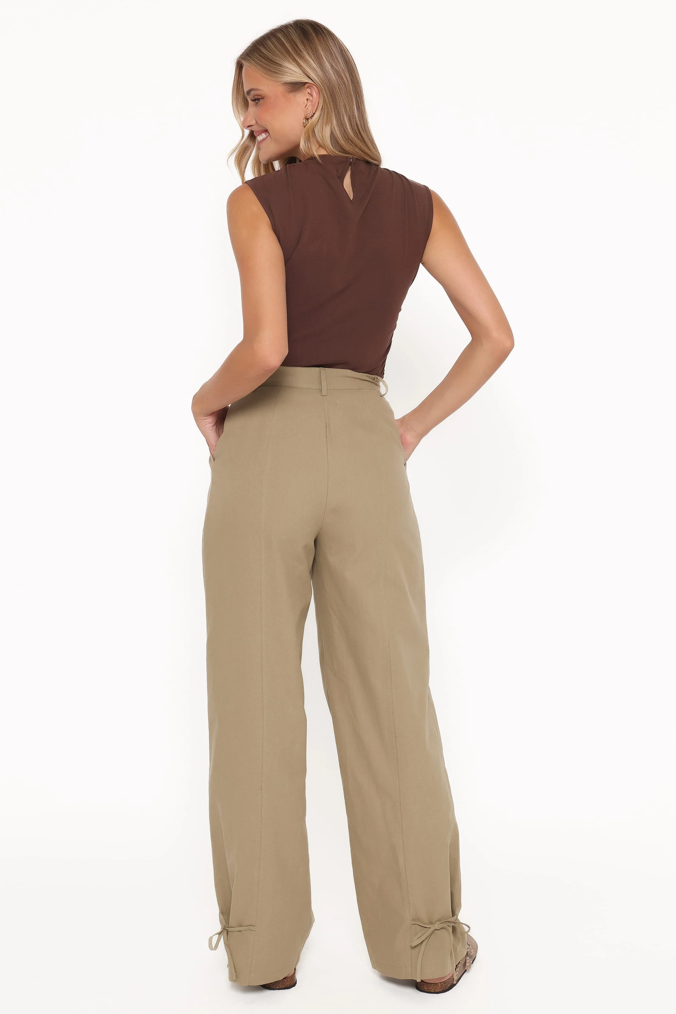 Asher Tie Detail Tapered Leg Pants - Olive - Image 4