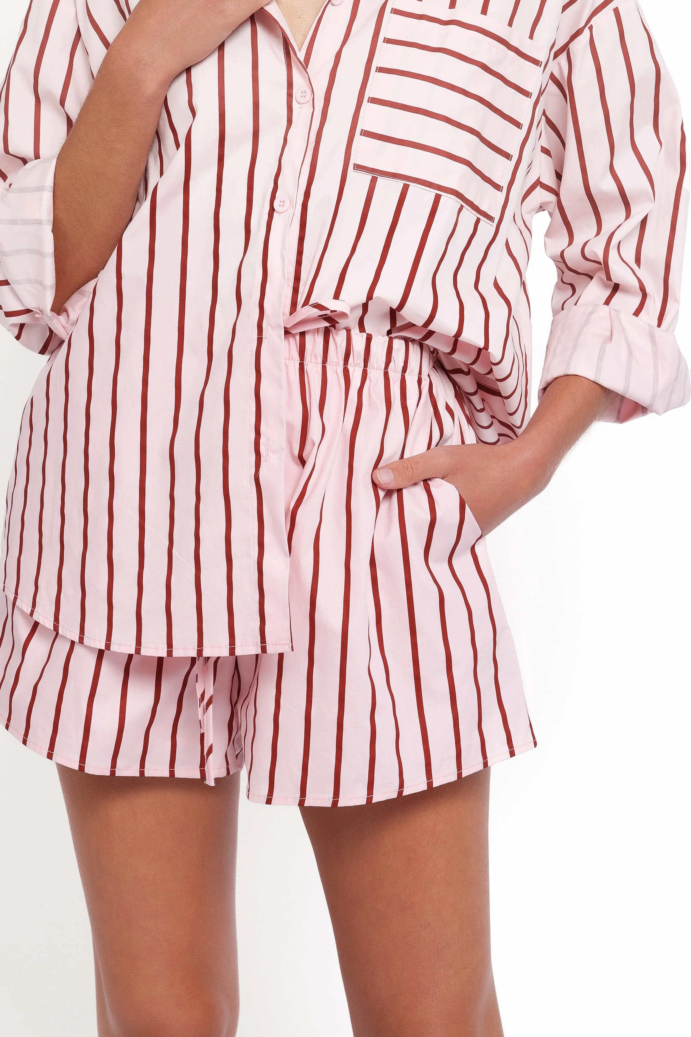 Ashlyn Short Set - Pink And Burgundy Stripe - Image 6