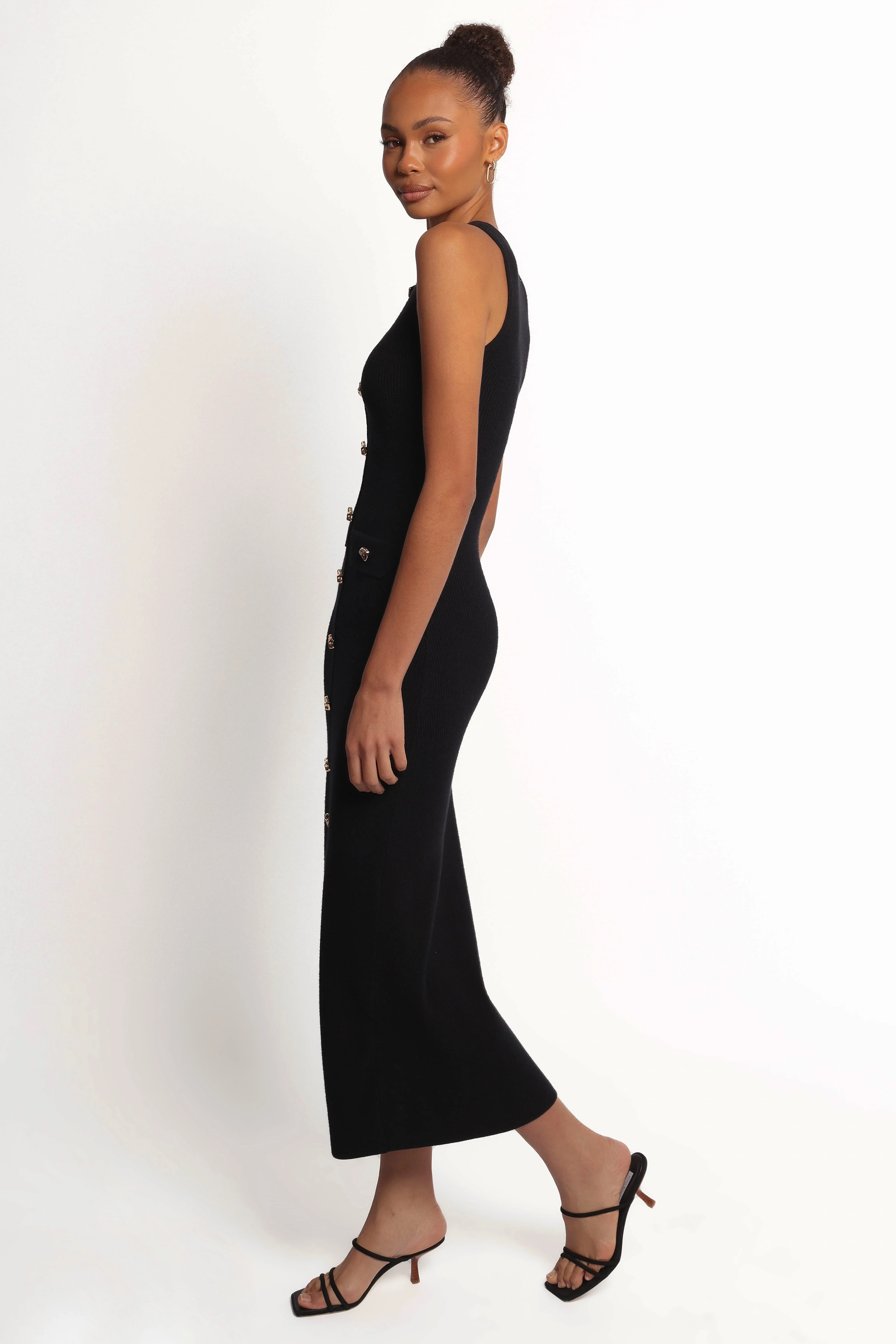 Aspen Button Up Knit Dress - Black - Image 3