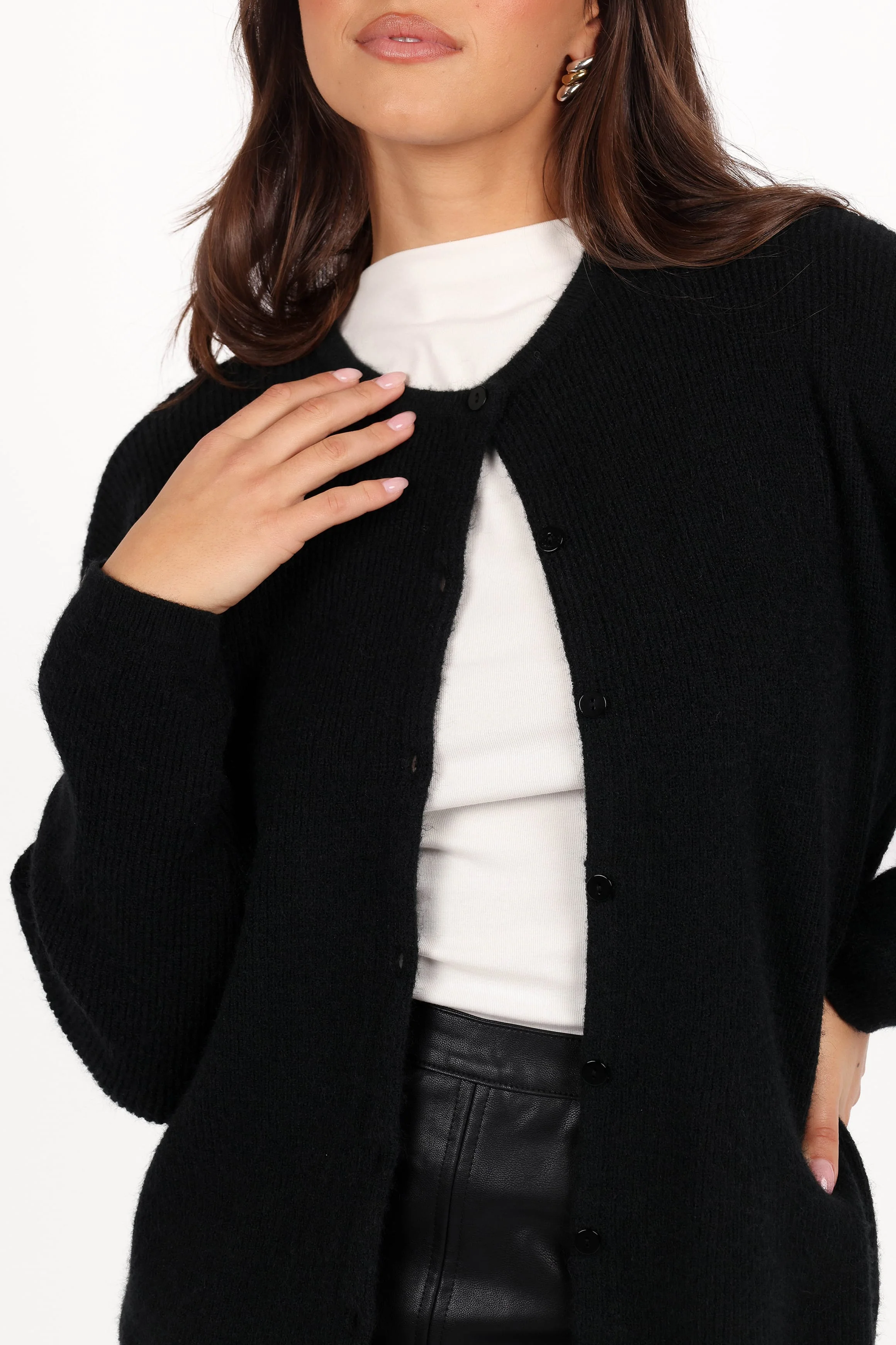 Astor Classic Button Up Cardigan - Black - Image 6