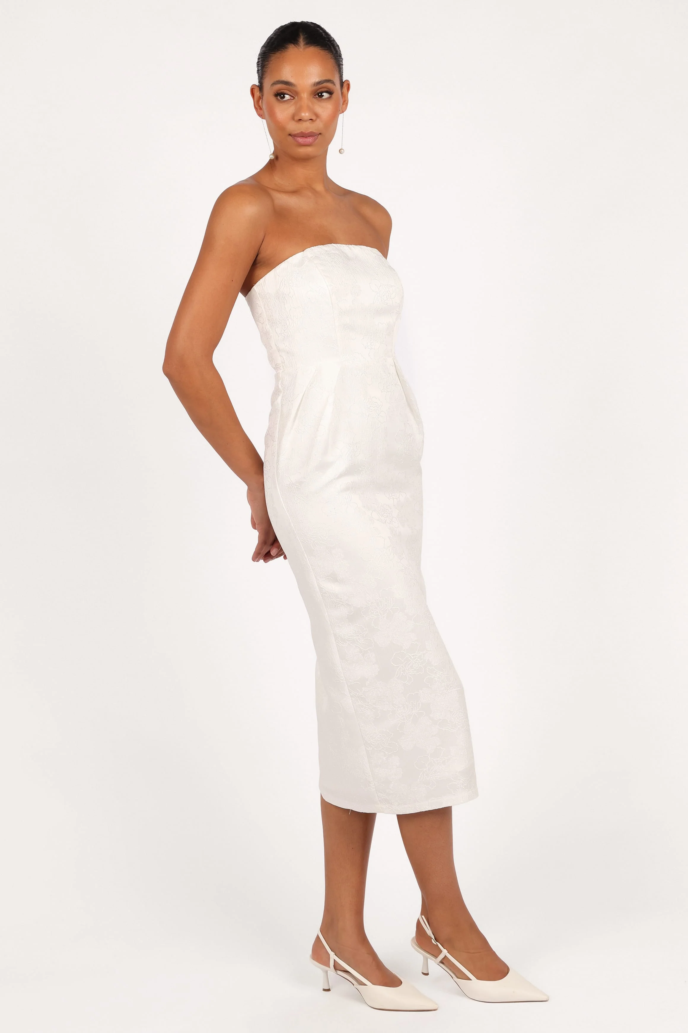 Avah Strapless Midi Dress - White - Image 5