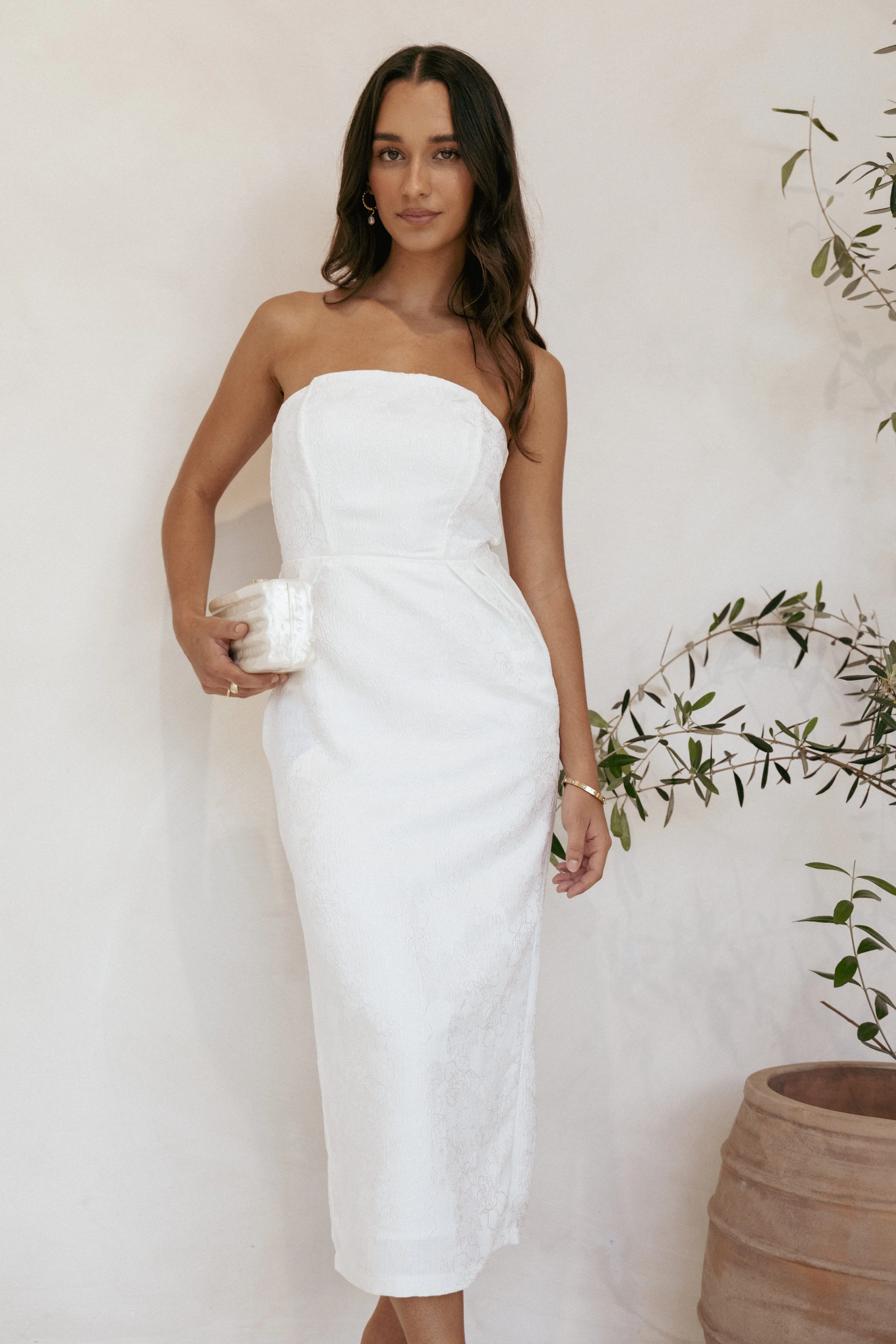 Avah Strapless Midi Dress - White - Image 9