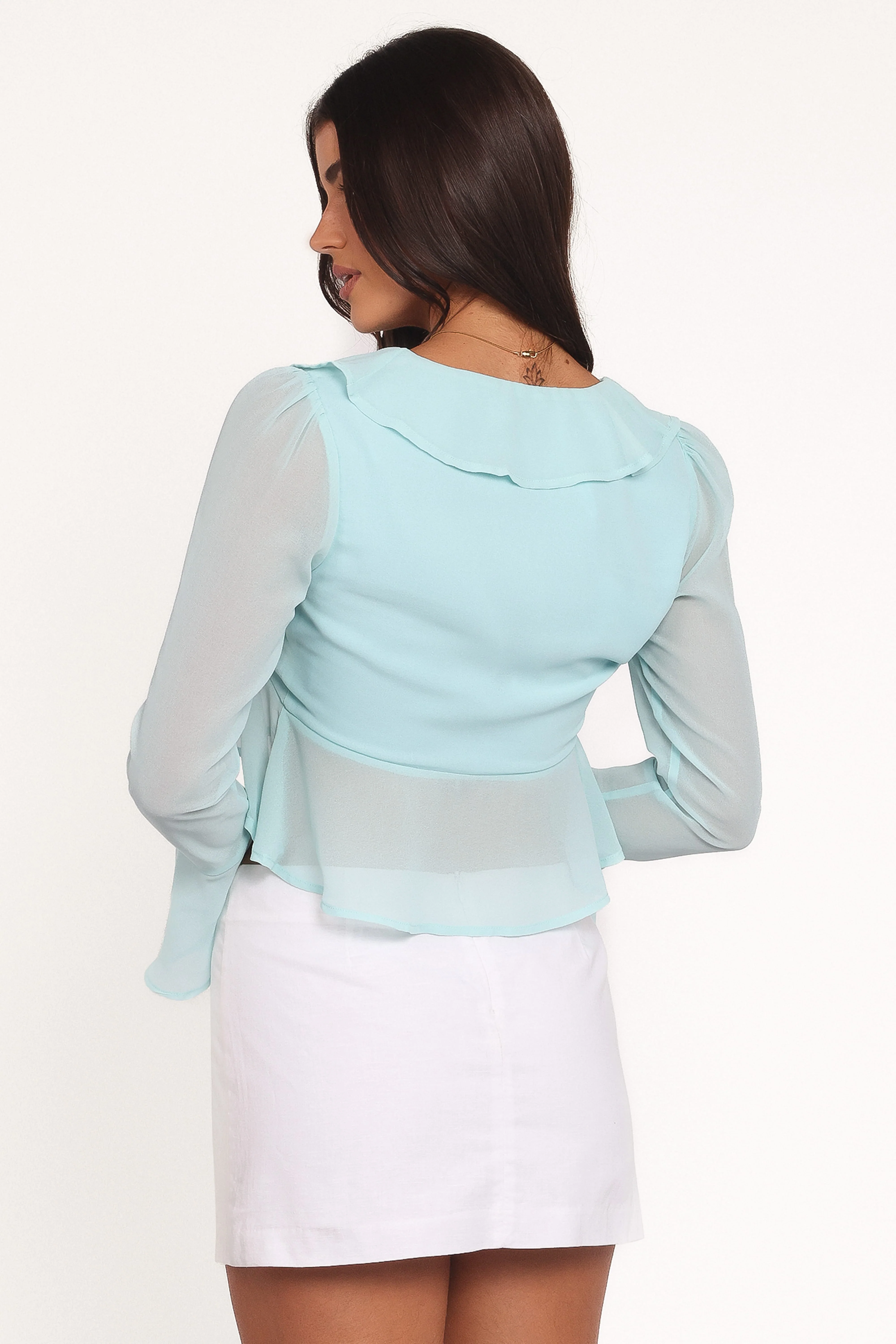 Aveline Chiffon Ruffle Front Top - Aqua - Image 4