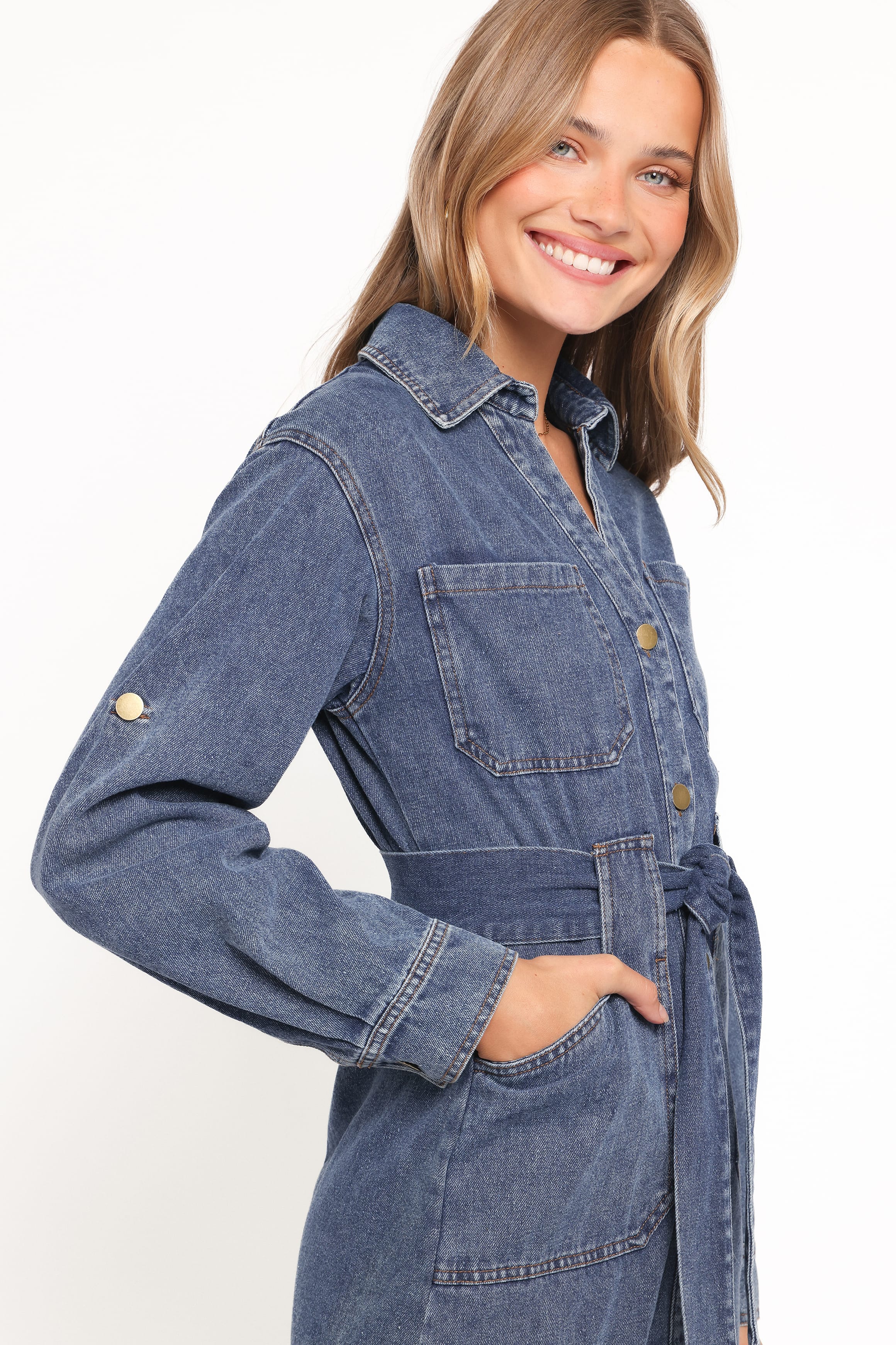 Ballina Long Sleeve Midi Dress - Blue Denim - Image 4