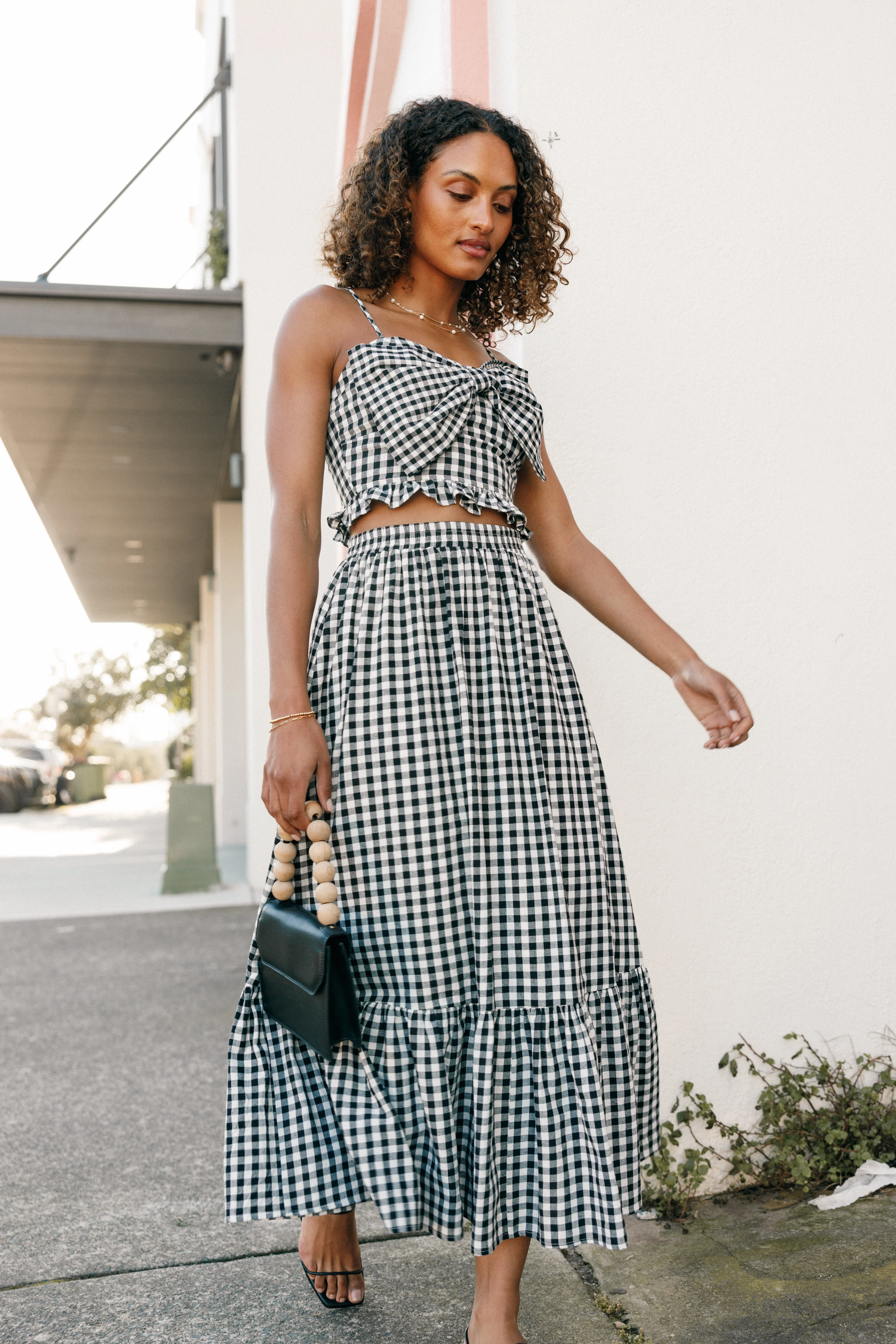 Bambi Tiered Midi Skirt - Black Gingham - Image 2