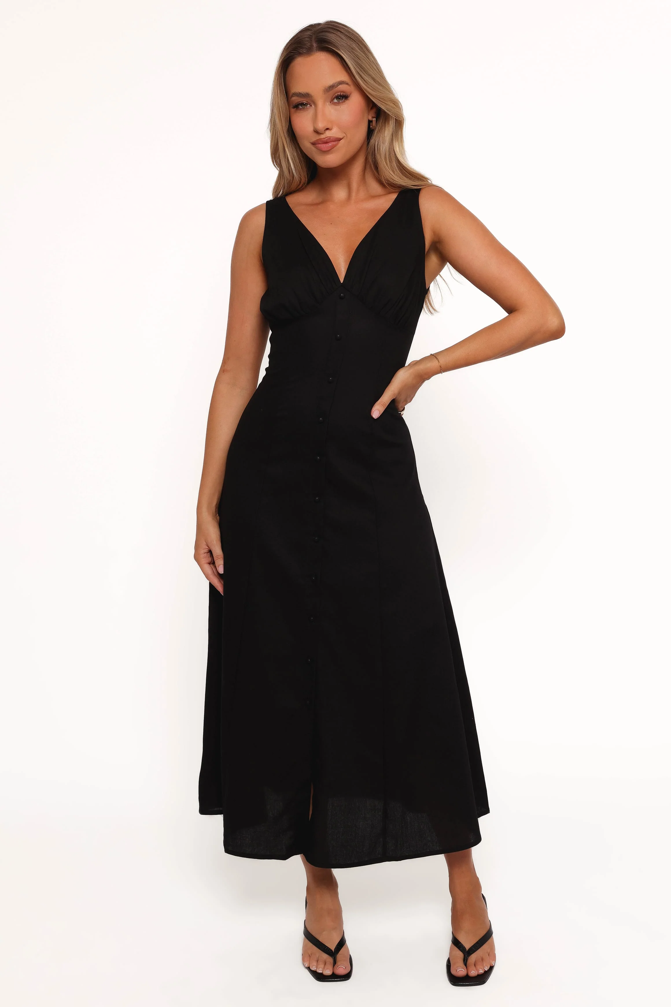 Barbara Midi Button Down Dress - Black - Image 3
