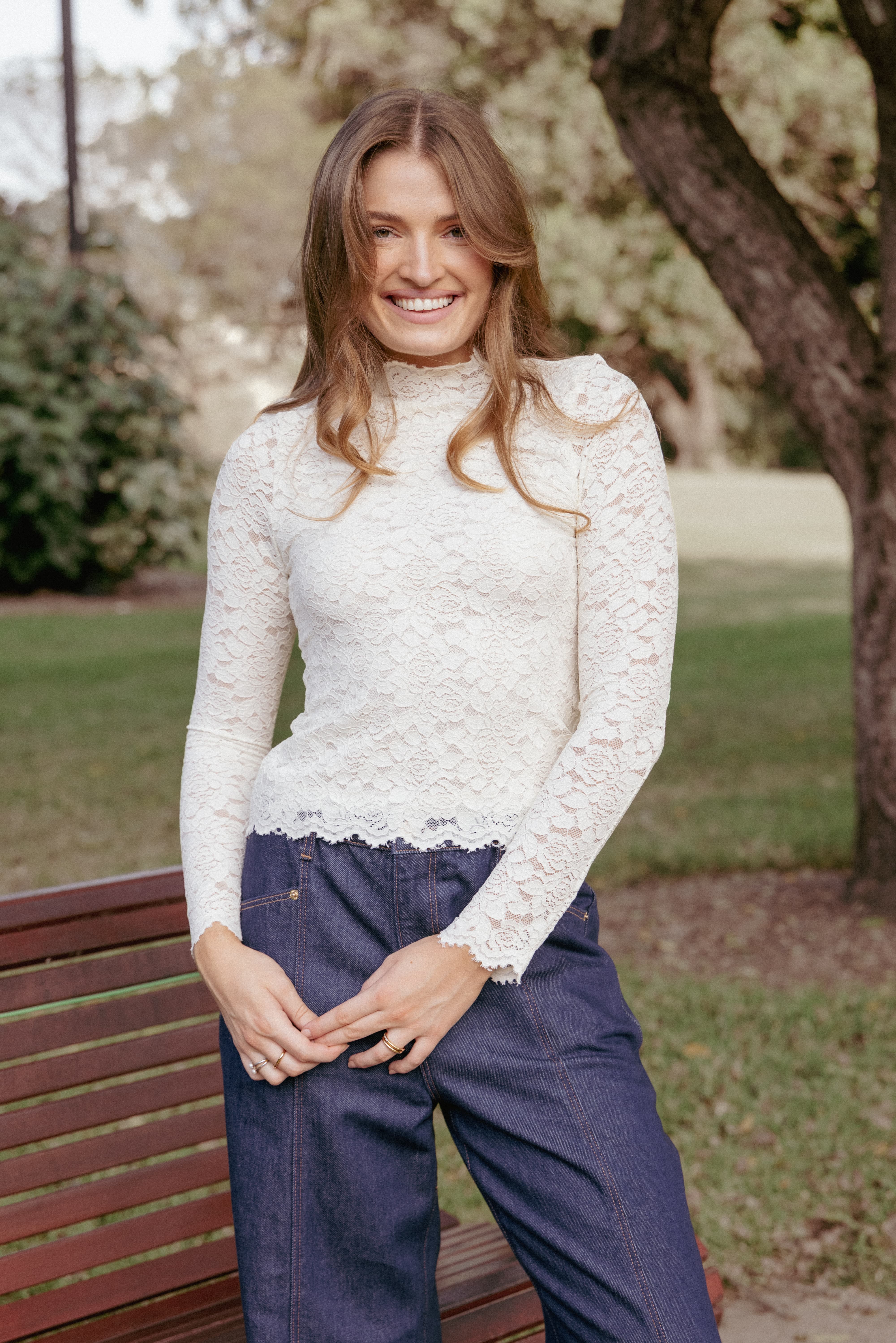 Beatriz Lace High Neck Top - Ivory - Image 8