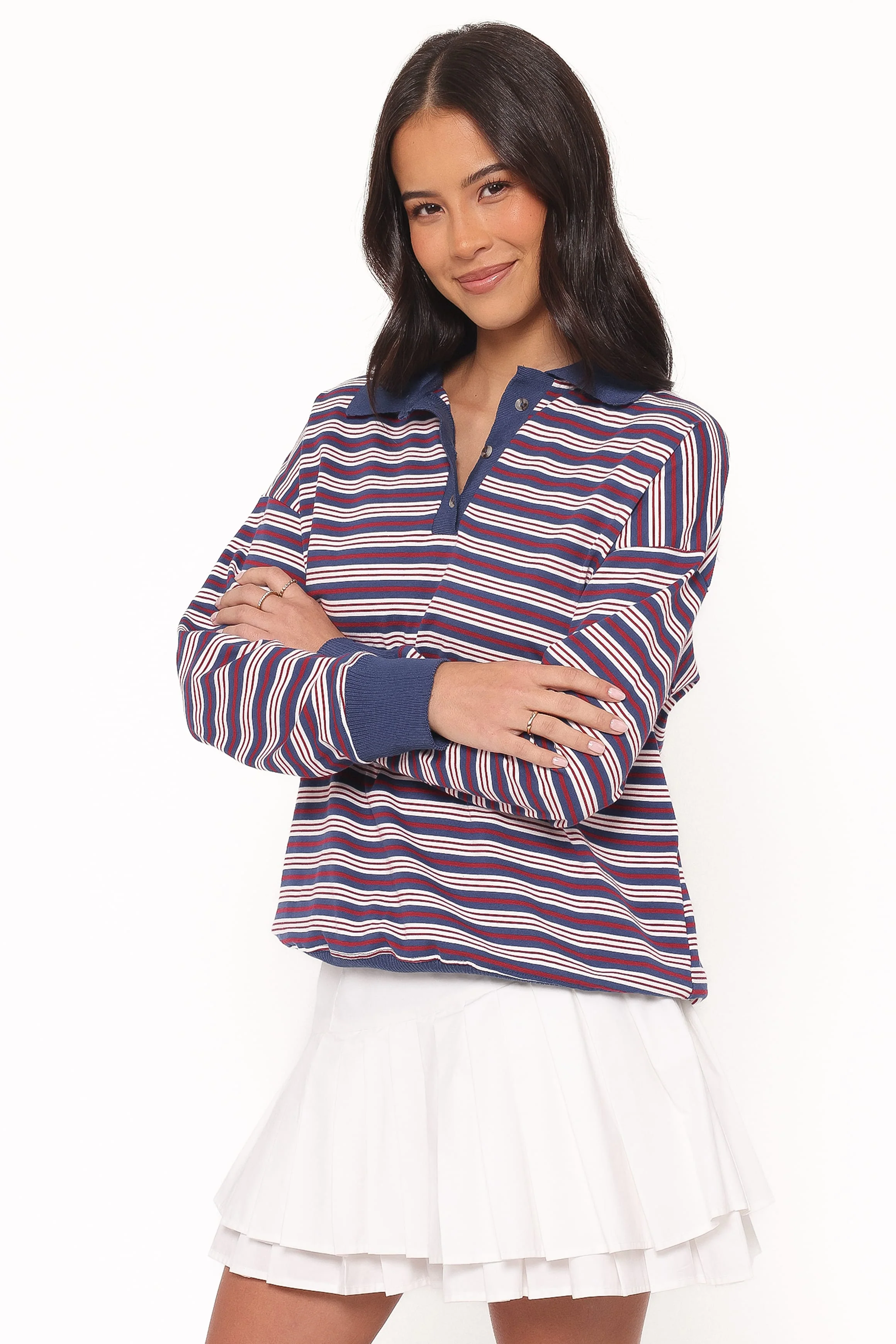 Beau Long Sleeve Jersey Top - Navy Stripe - Image 4