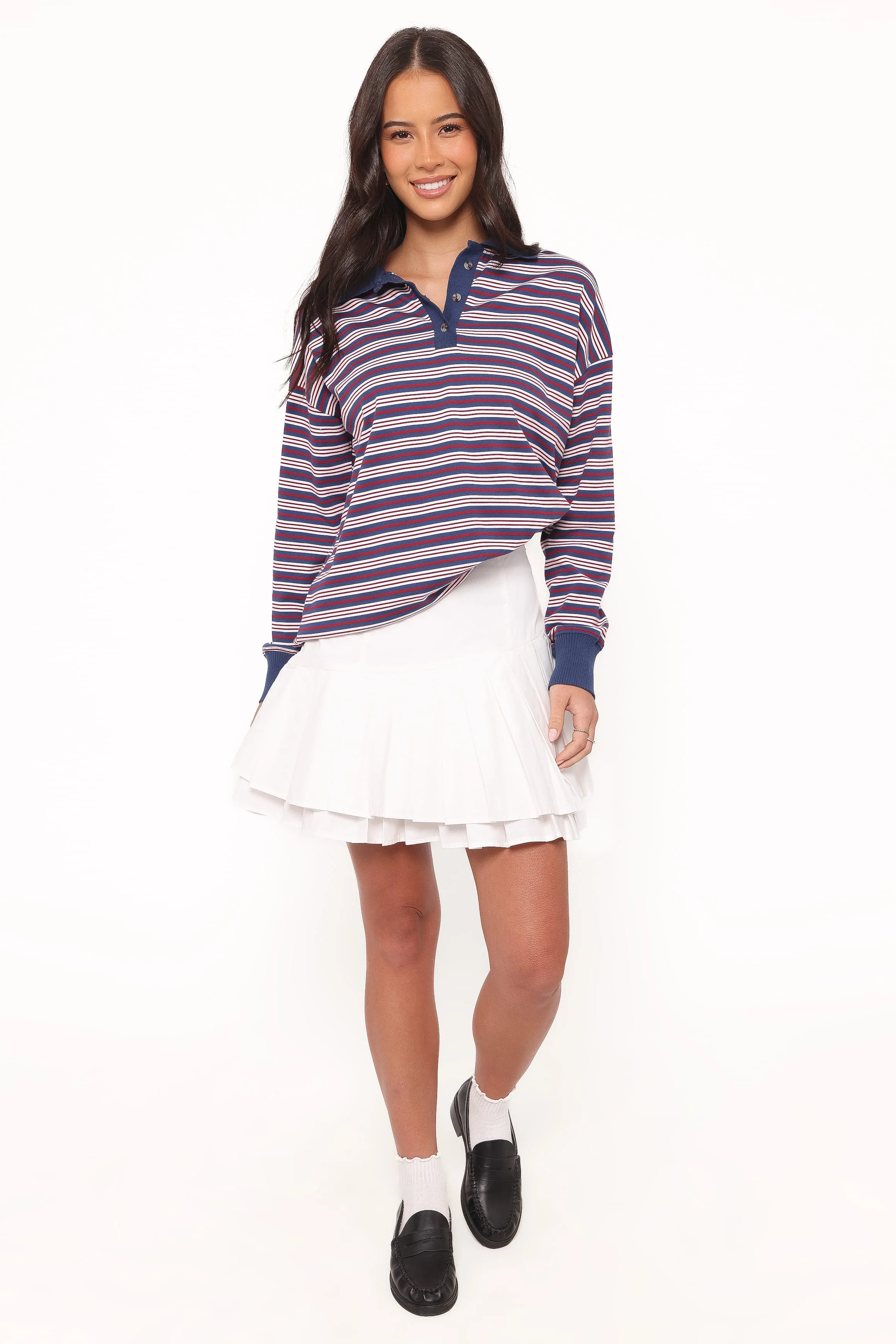 Beau Long Sleeve Jersey Top - Navy Stripe - Image 6