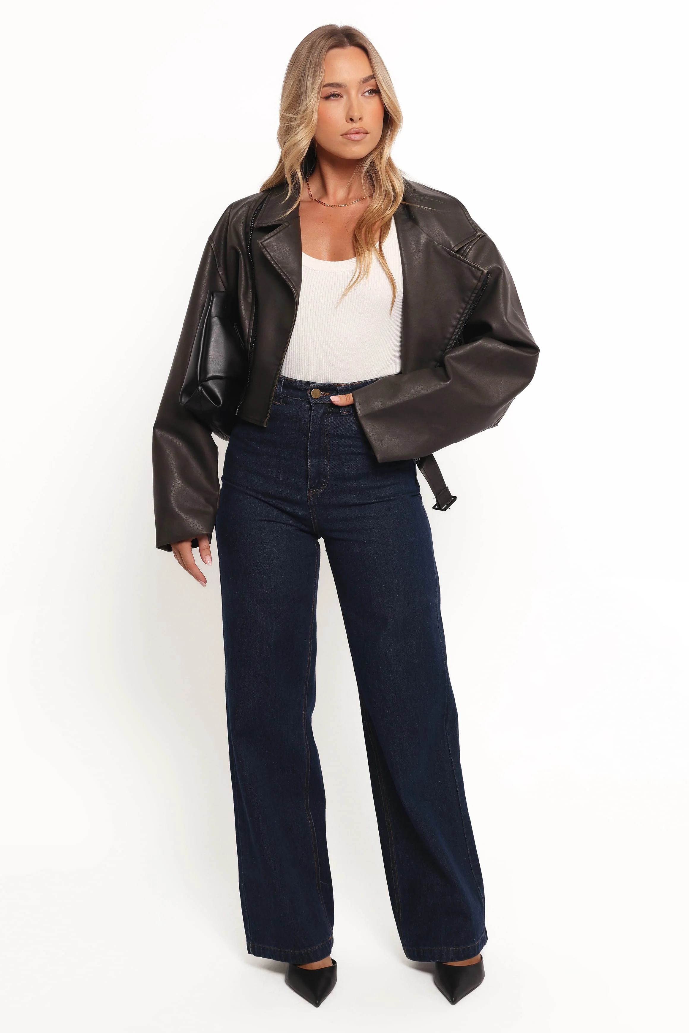 Beckham Faux Leather Moto Jacket - Black - Image 2